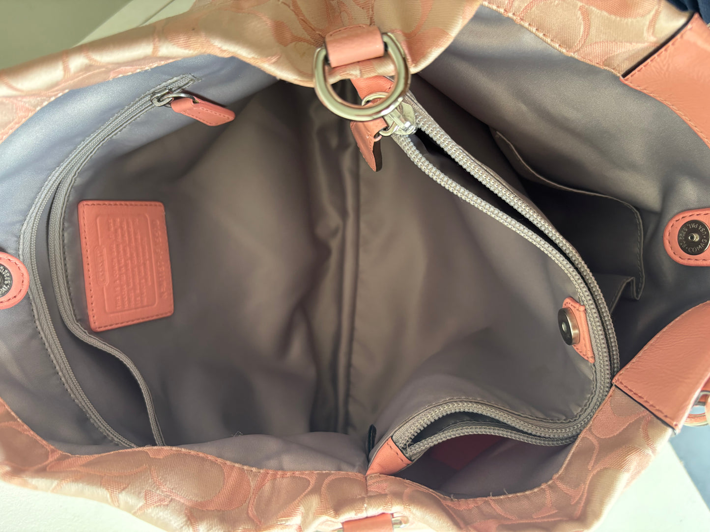 Pink mongram coach tote bag