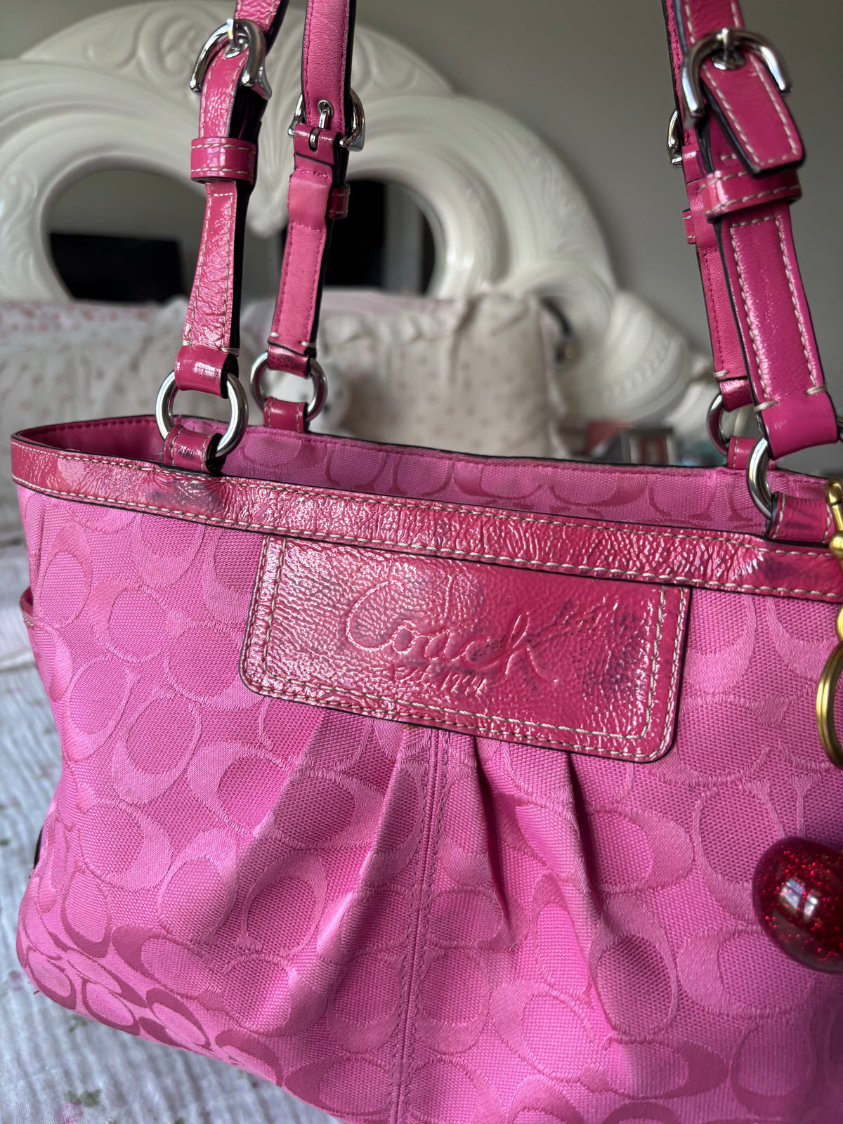 Vintage hot pink coach tote bag