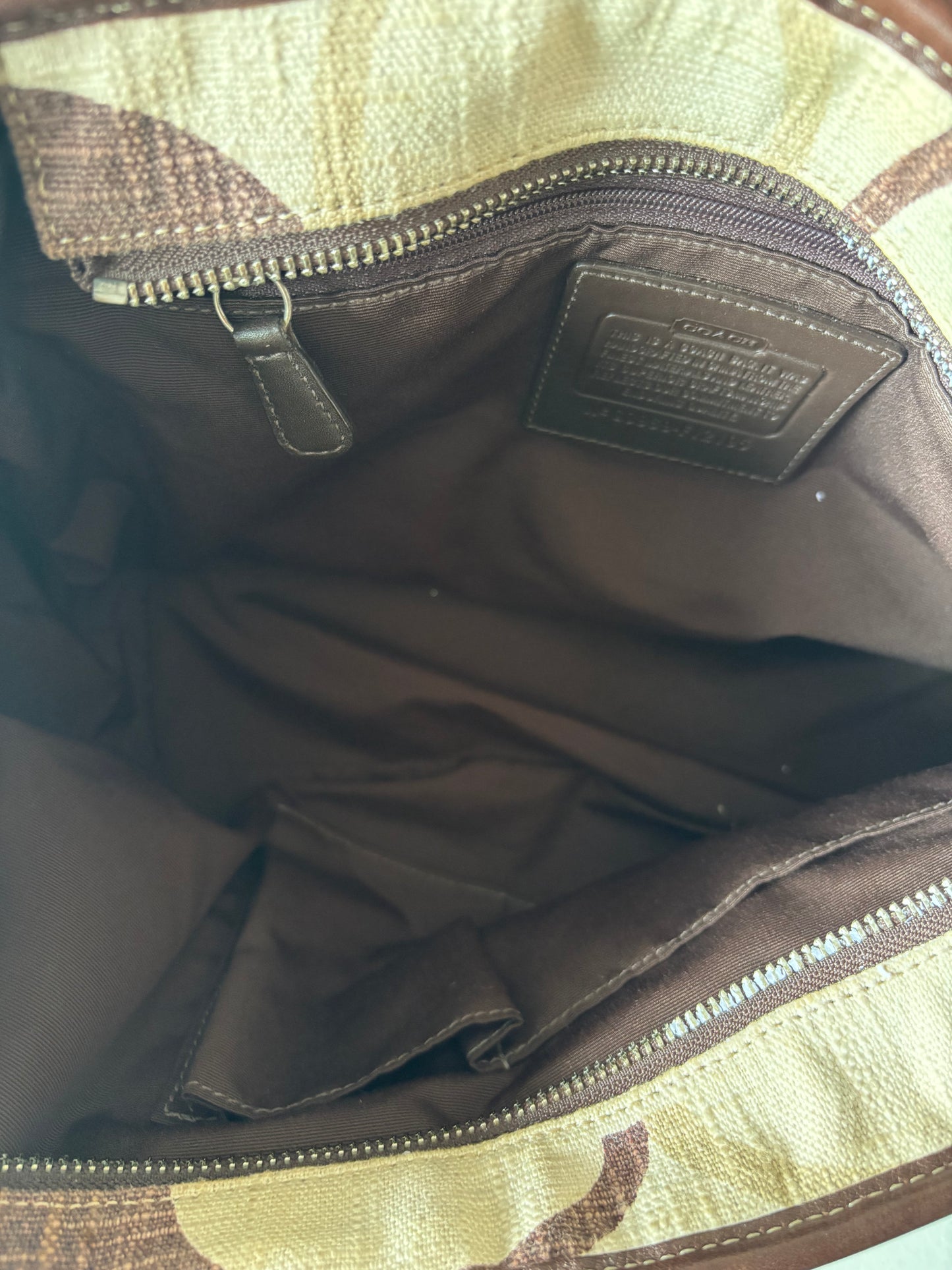 Rare cream & brown coach satchel tote bag