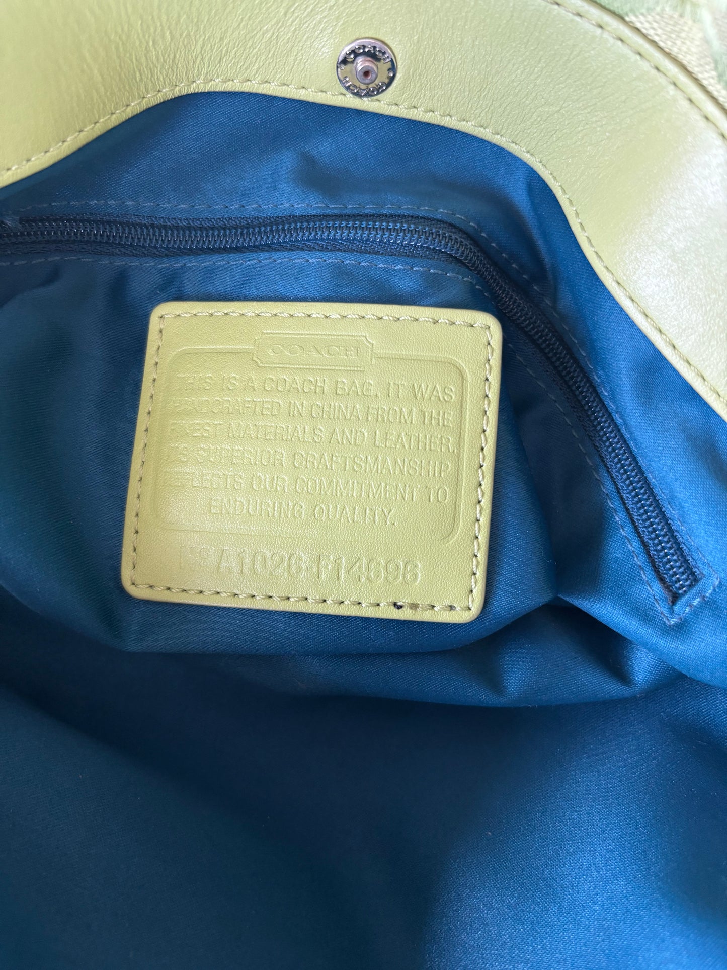 Rare lime green coach bag and wallet set