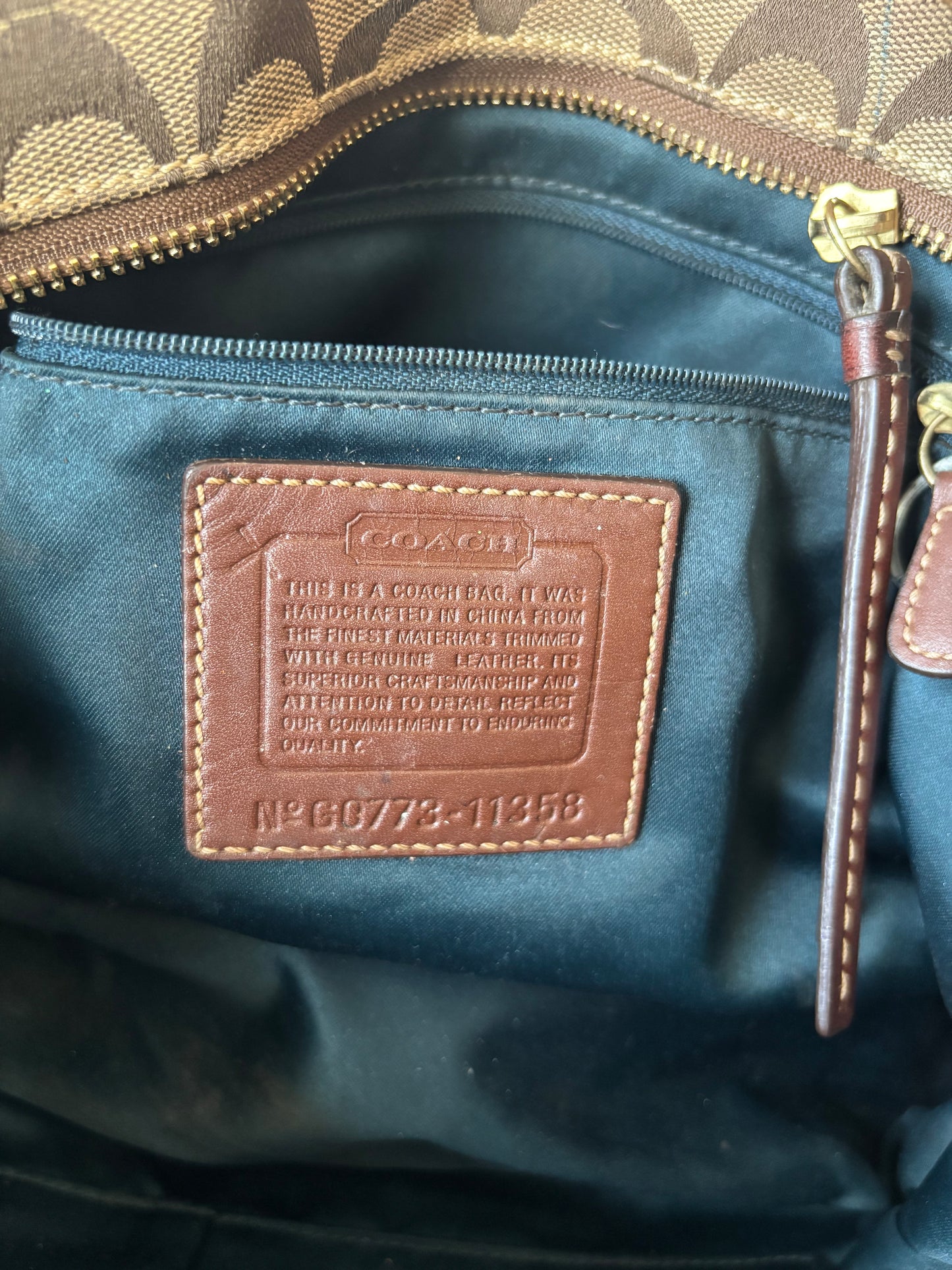 Brown patchwork coach tote bag