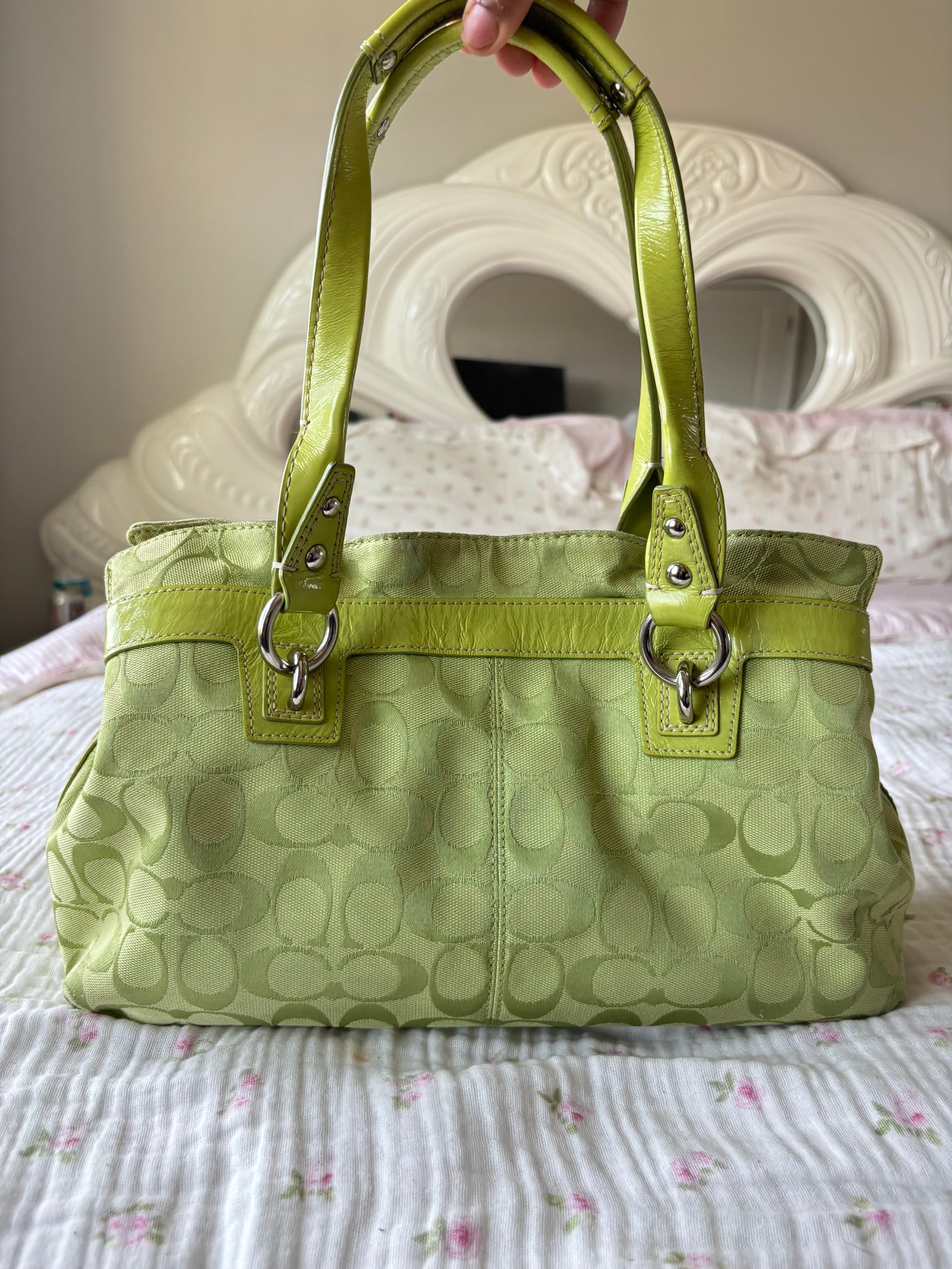 Rare lime green coach bag and wallet set