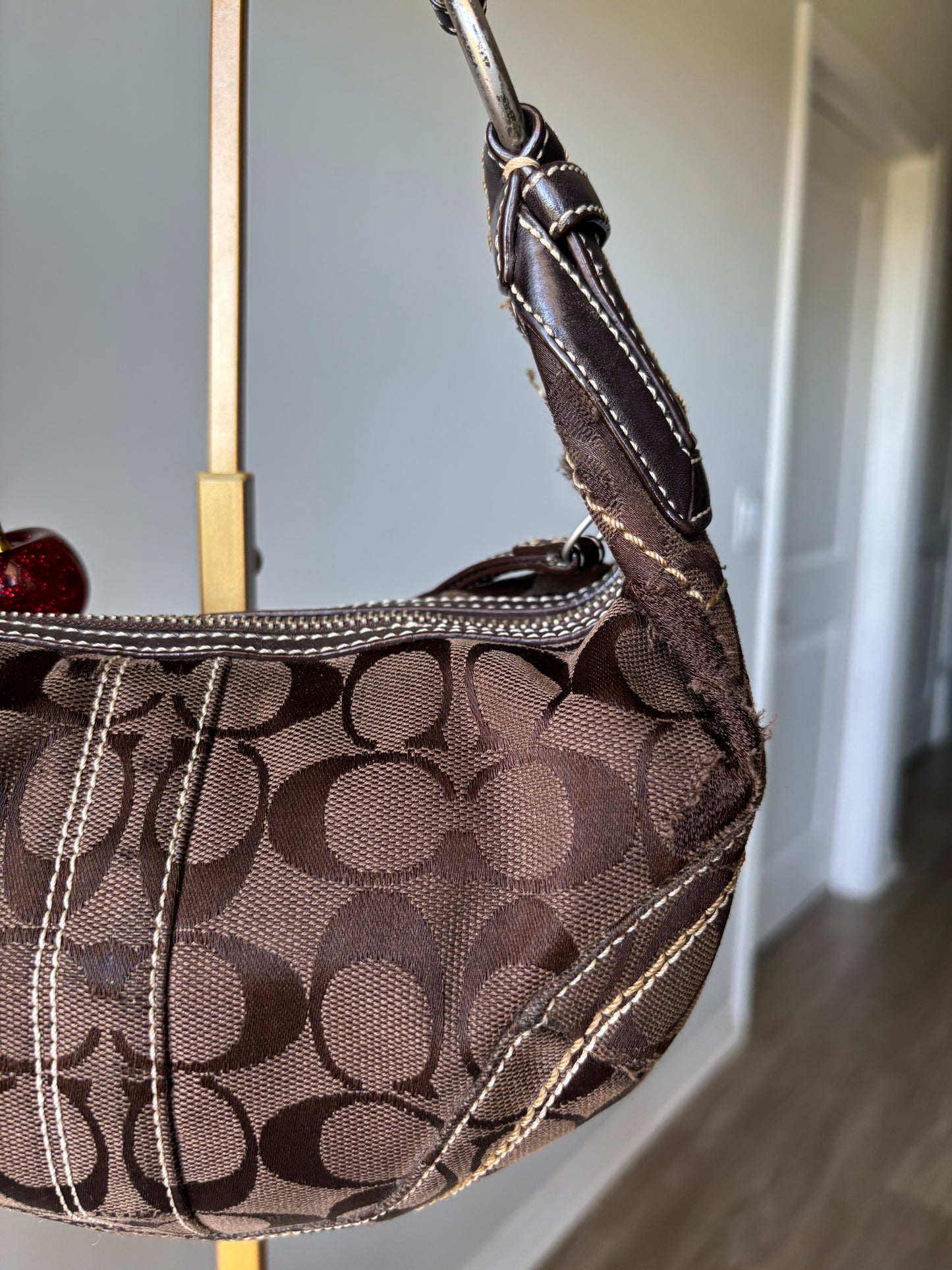 Brown mini coach hobo shoulder bag