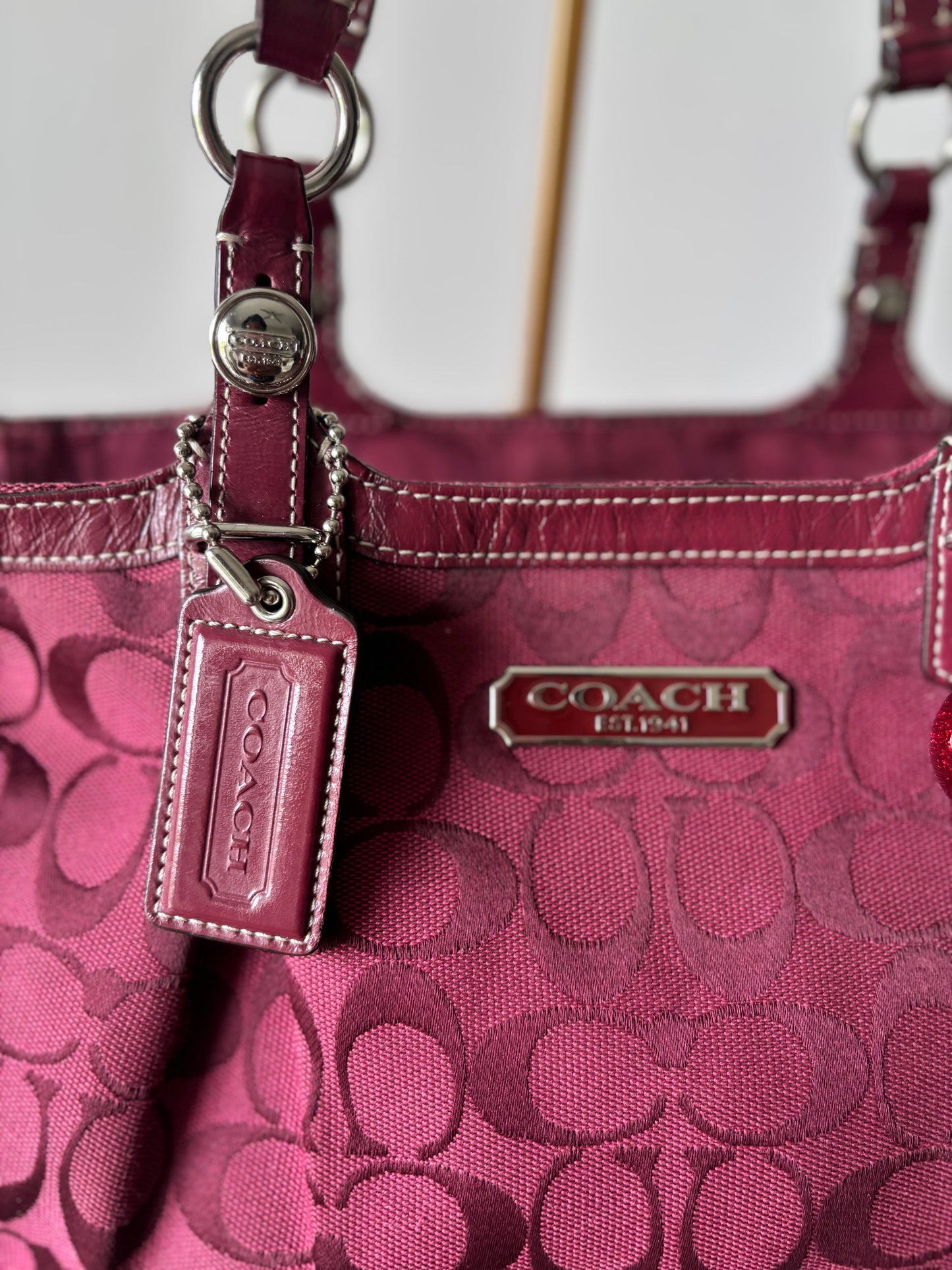 Burgandy coach tote bag