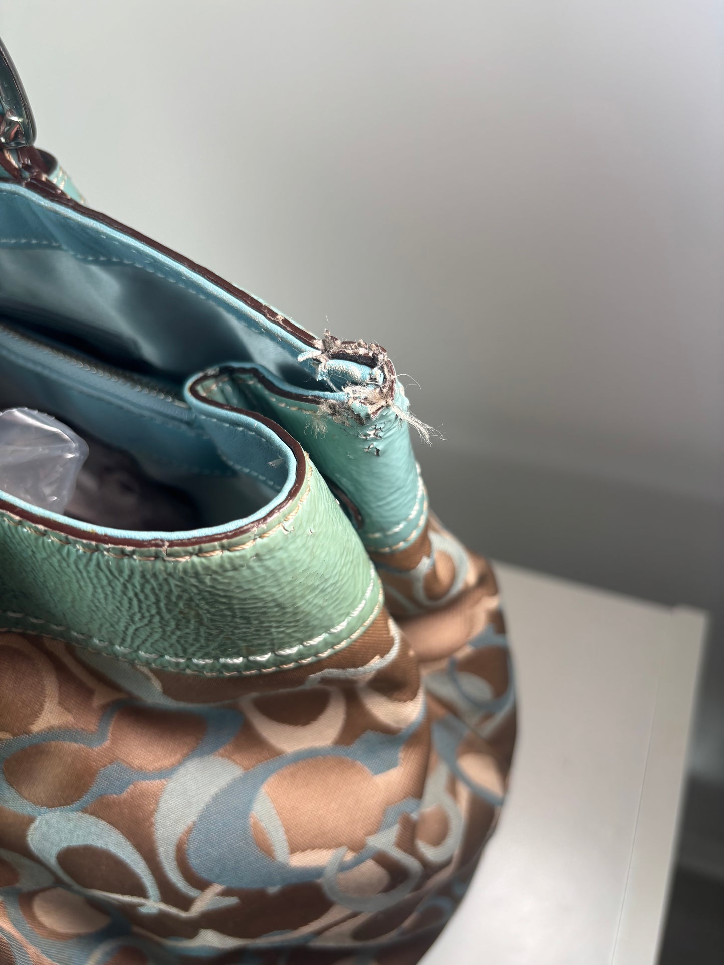 Blue optic coach tote bag
