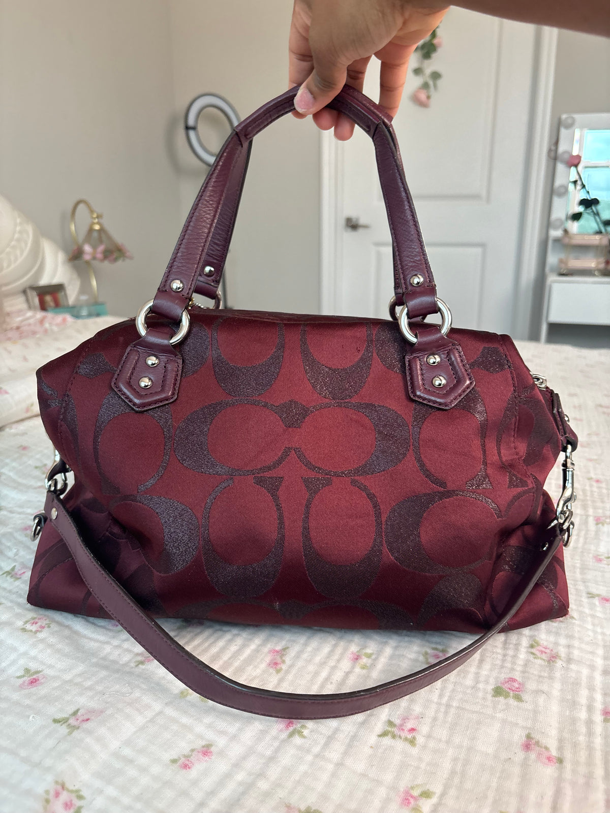 Burgandy mongram coach satchel