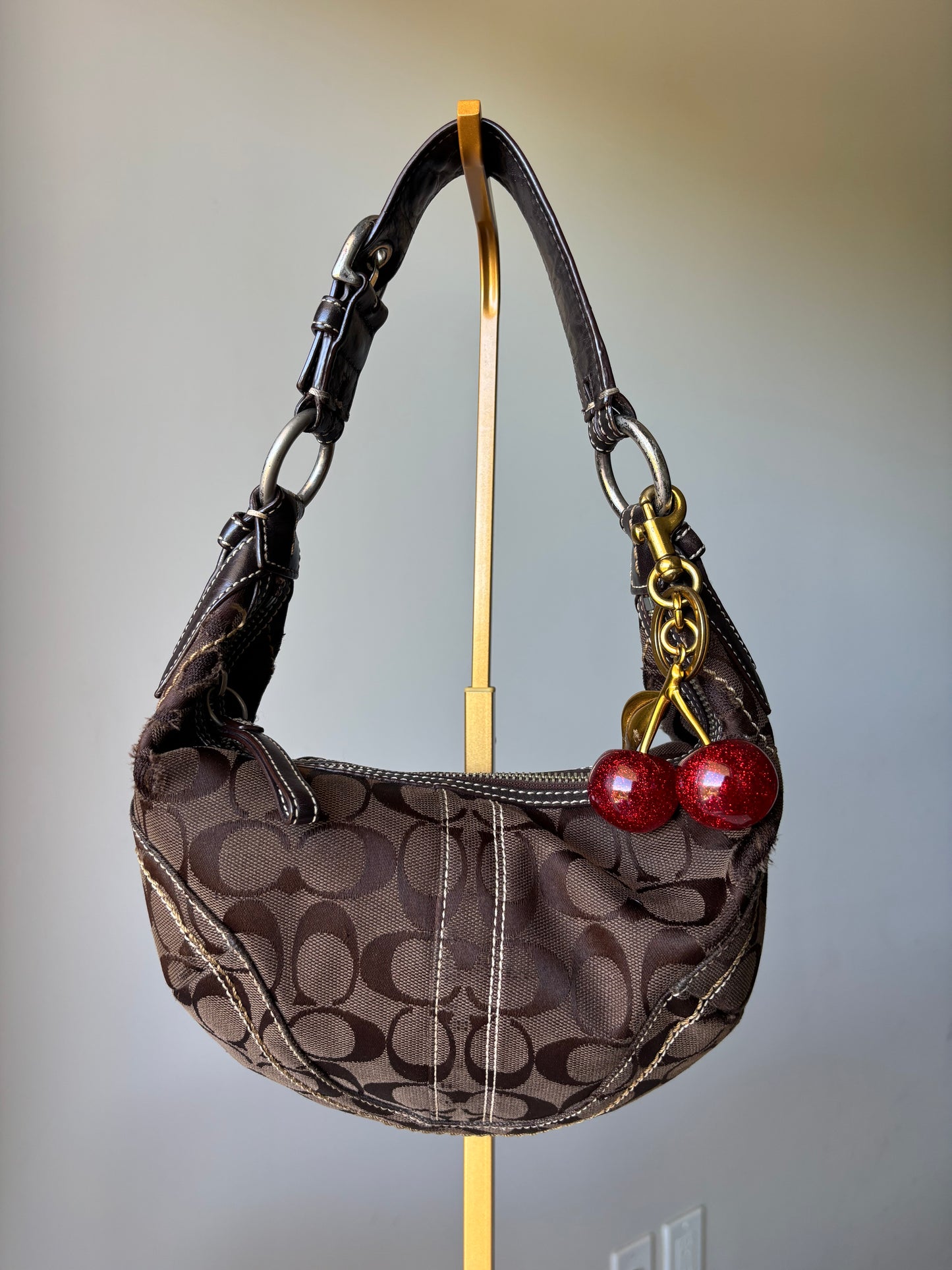 Brown mini coach hobo shoulder bag