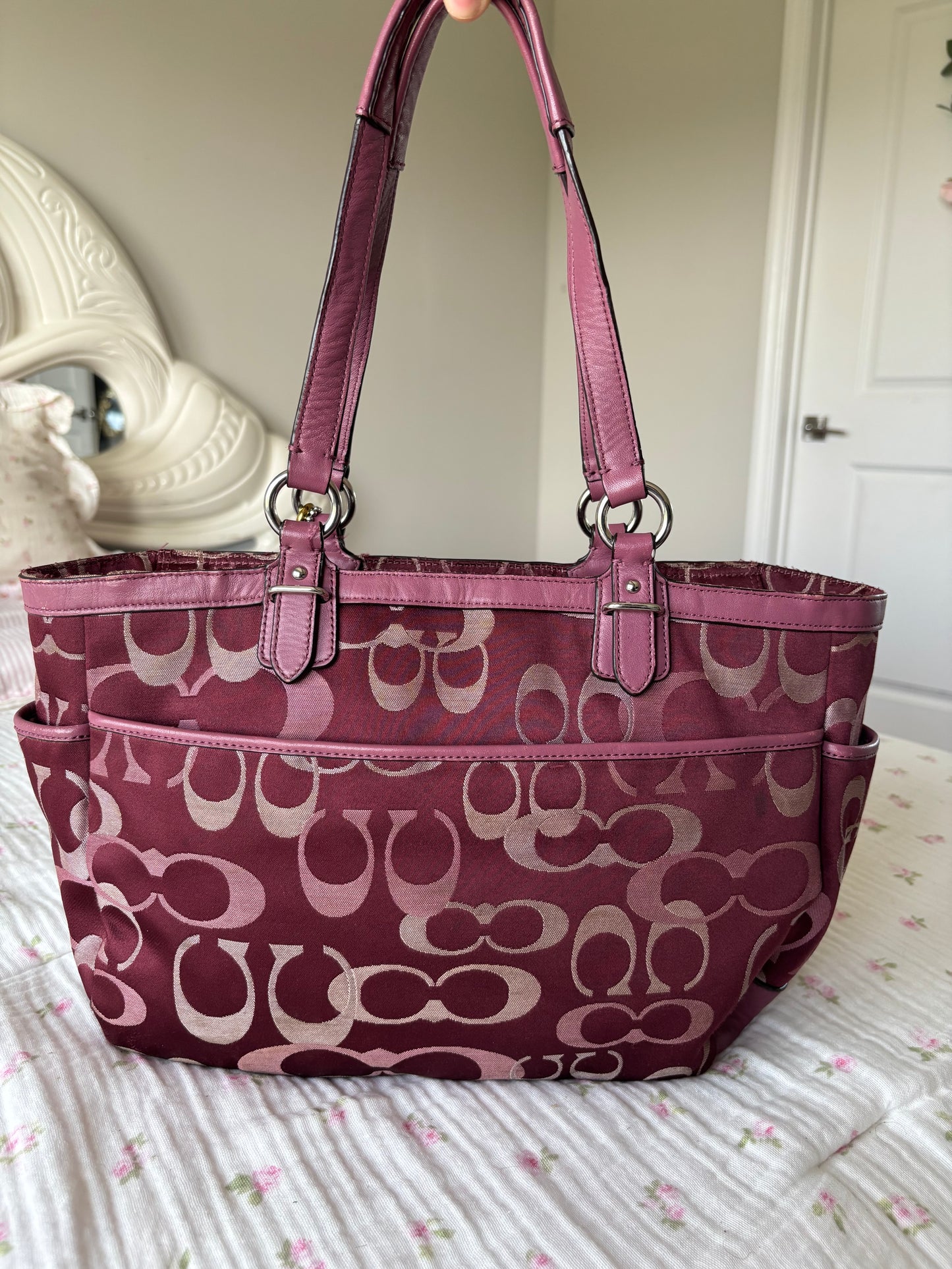 Burgandy mongram tote bag