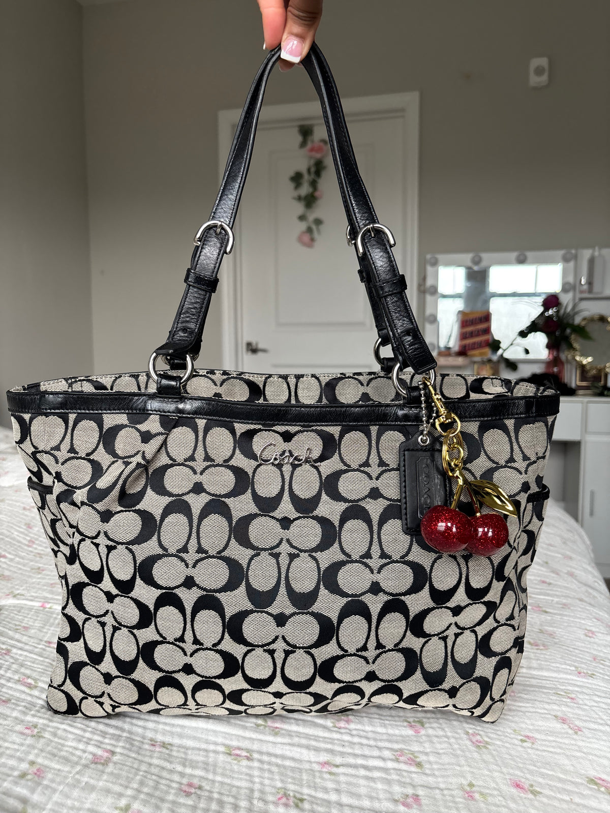 Black and grey coach tote bag