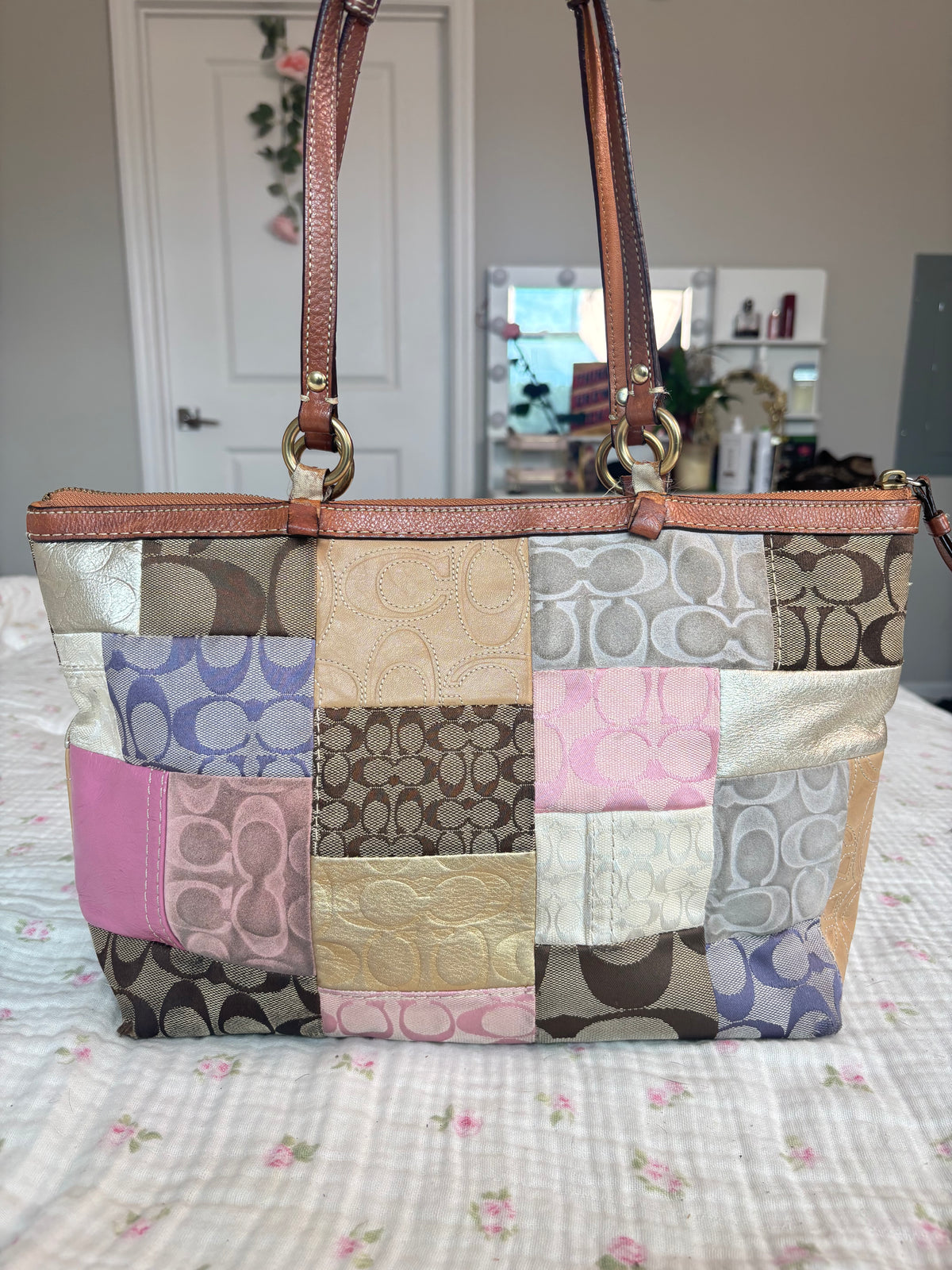 Patchwork coach tote bag