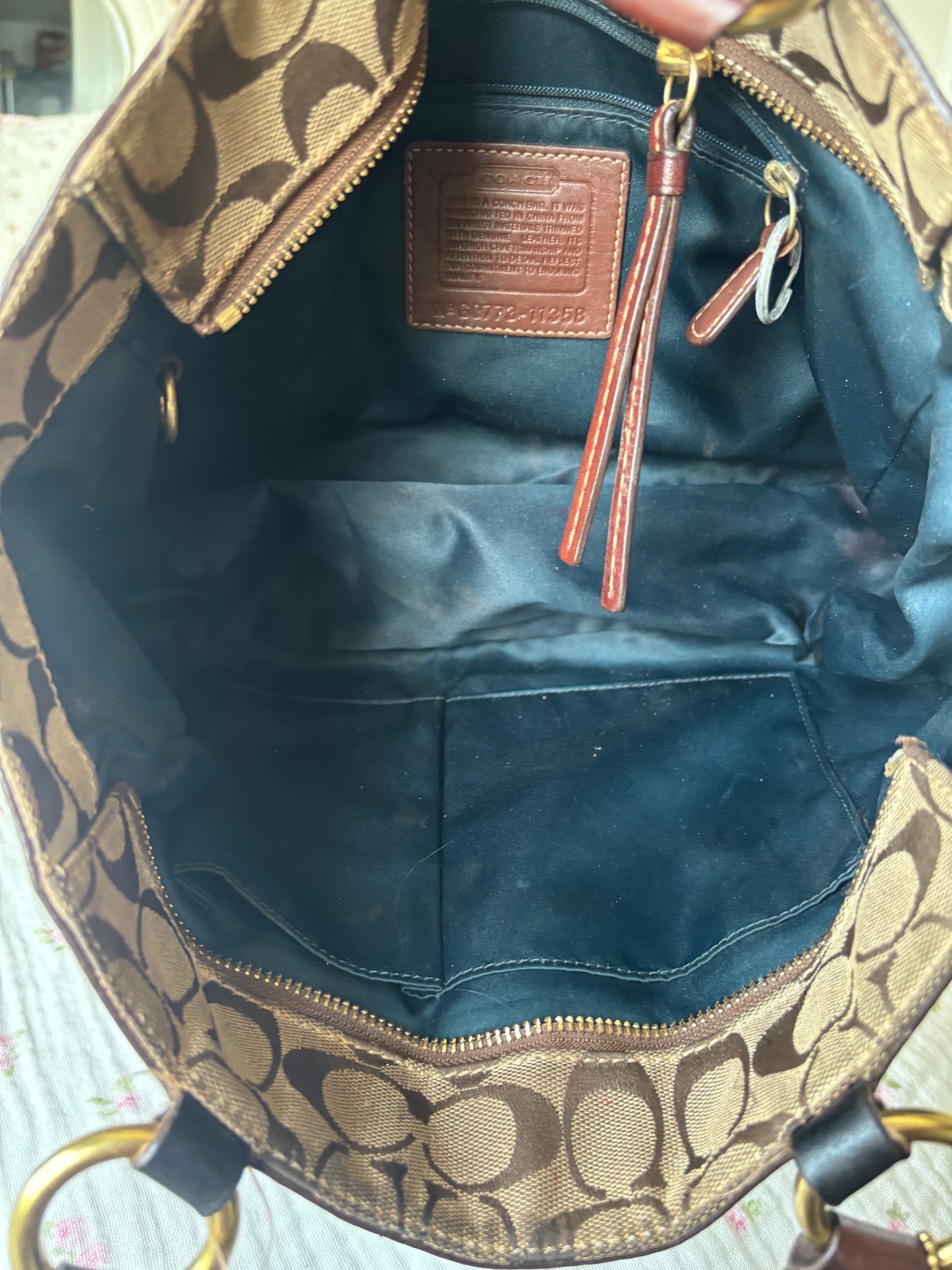Brown patchwork coach tote bag