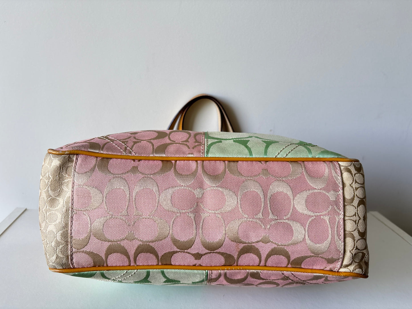 Yellow patchwork coach rare tote bag
