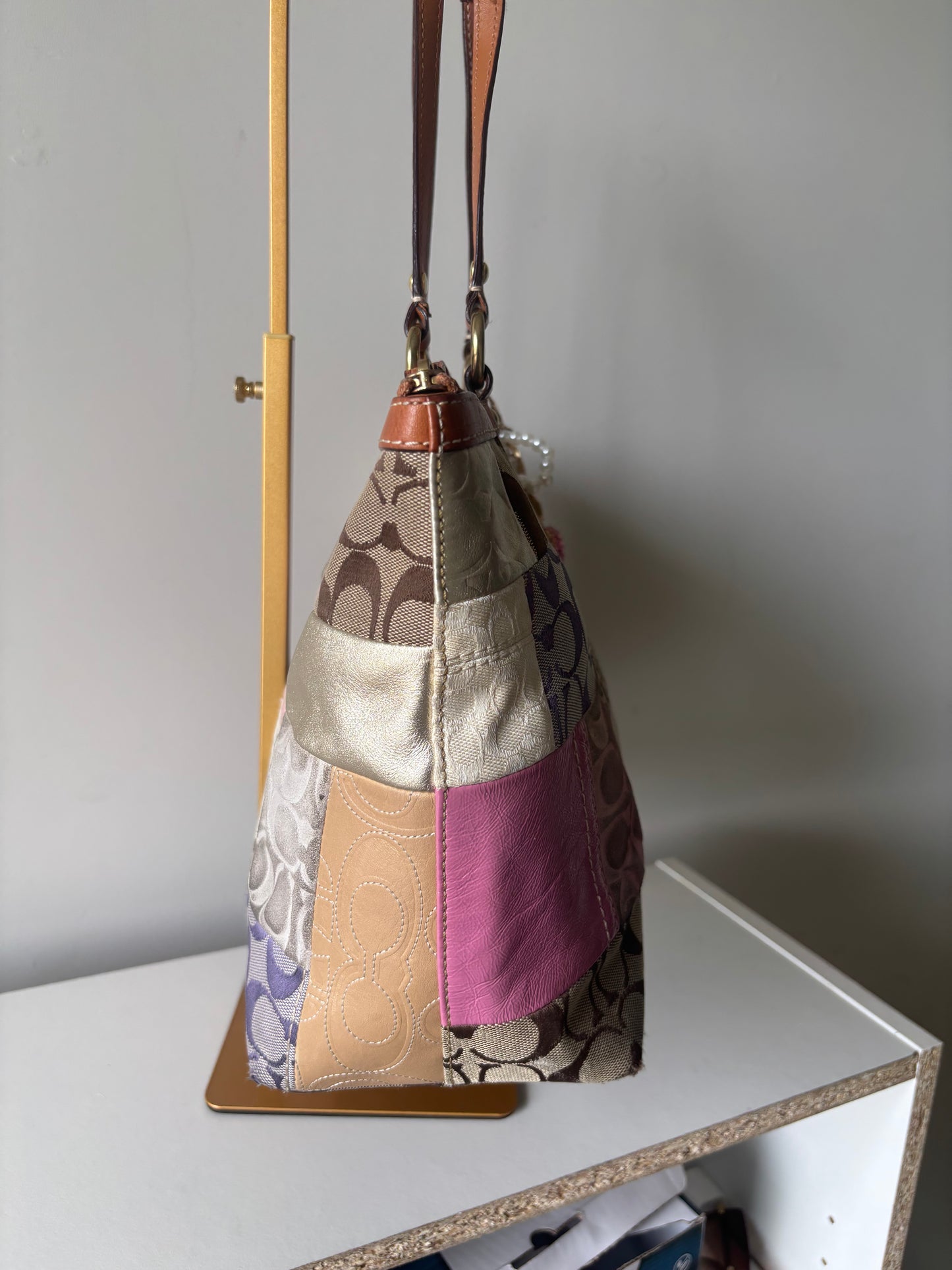 Patchwork vintage coach tote bag