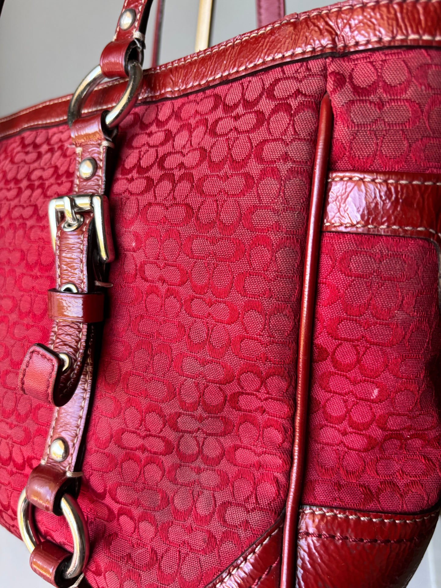 Red vintage coach tote