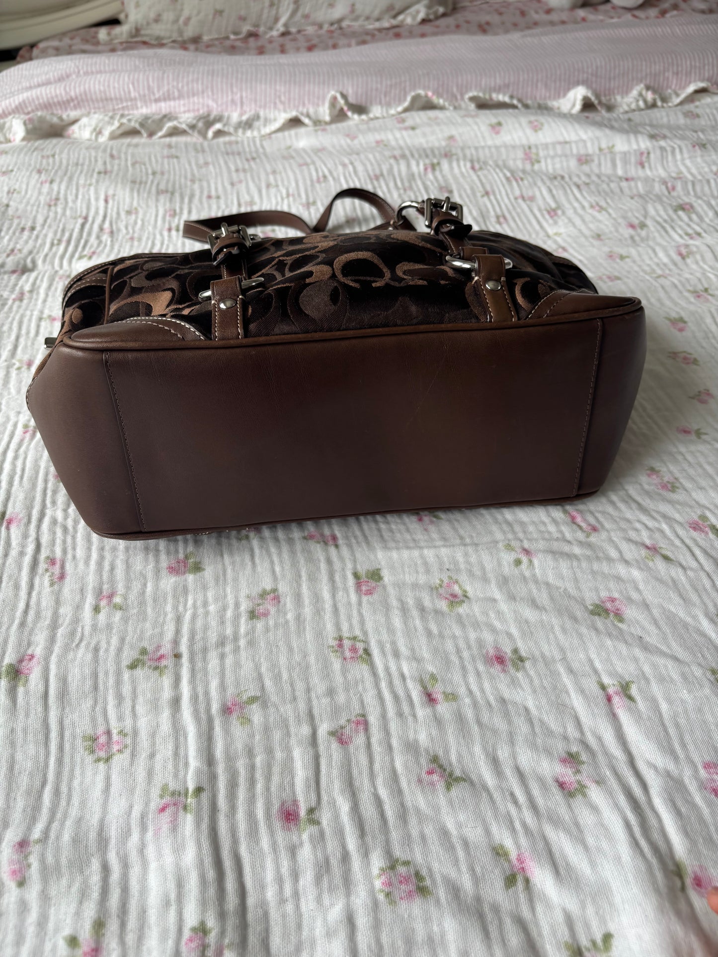 Brown optic coach vintage tote bag