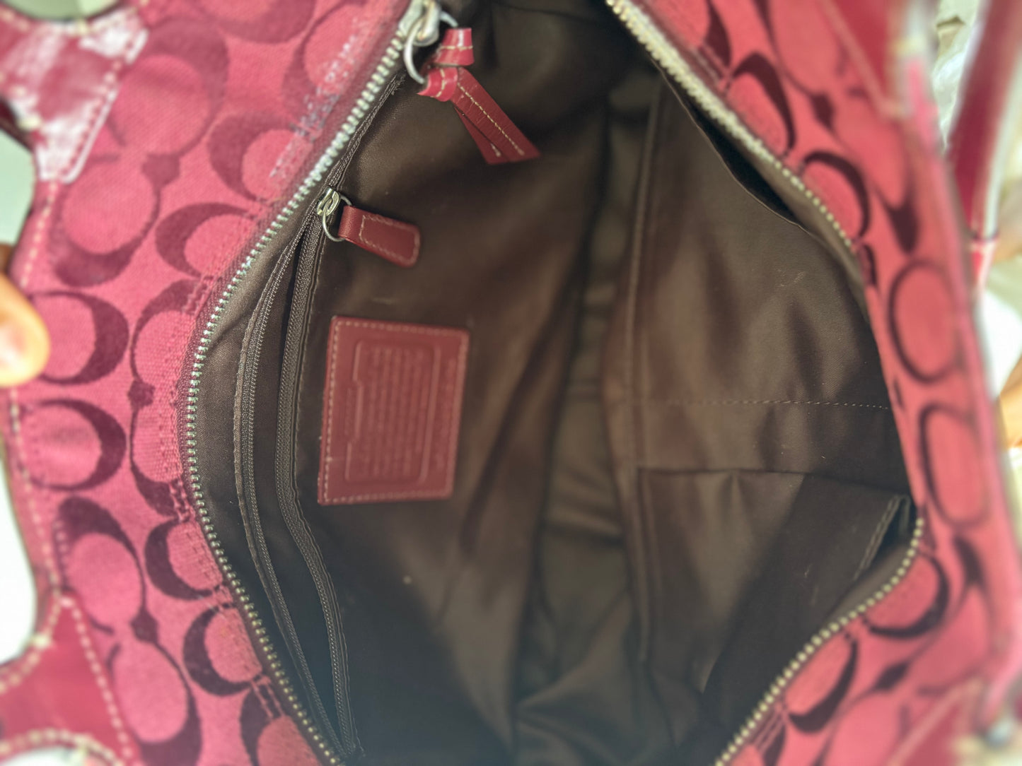Burgandy coach tote bag