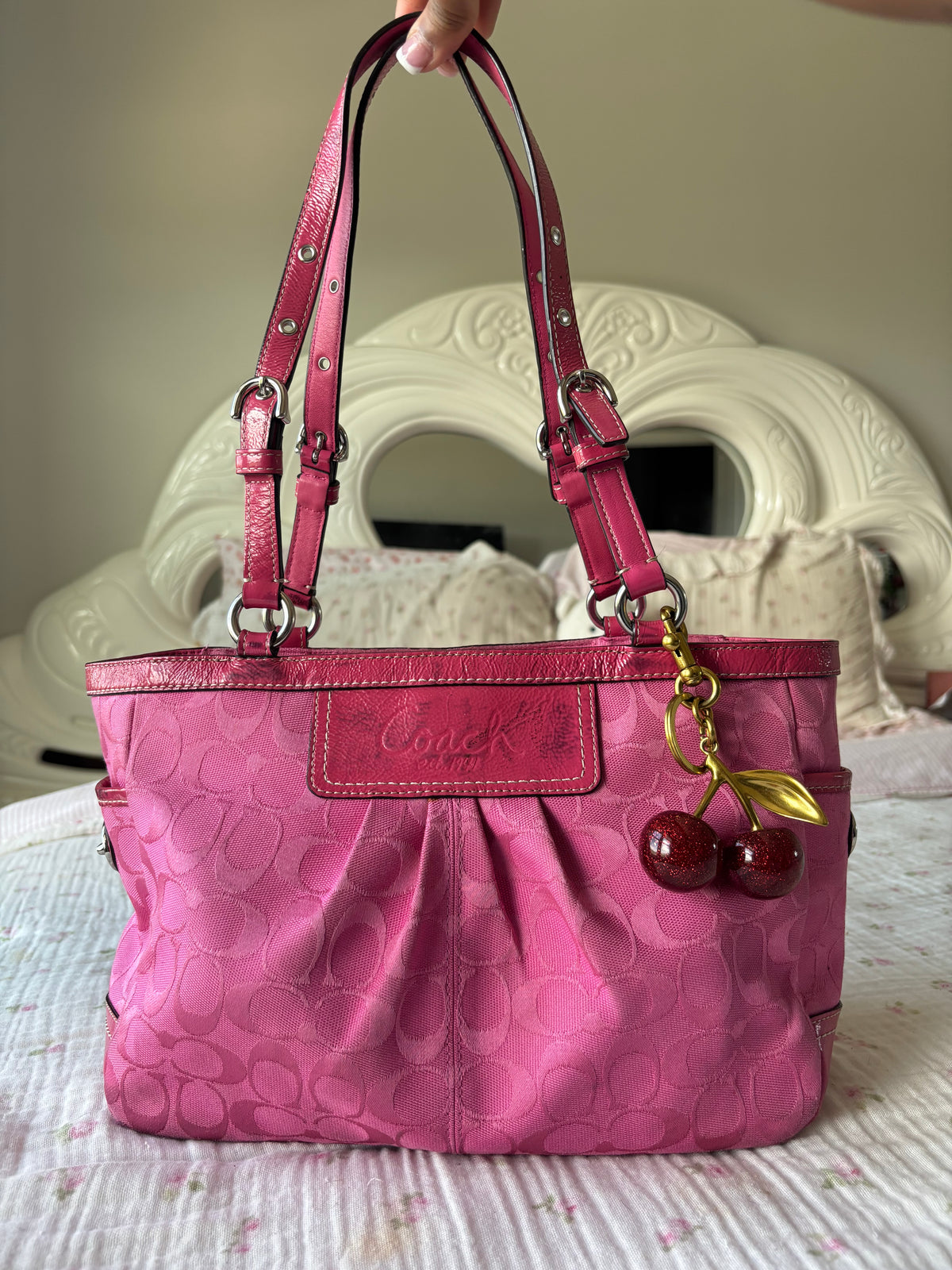 Vintage hot pink coach tote bag
