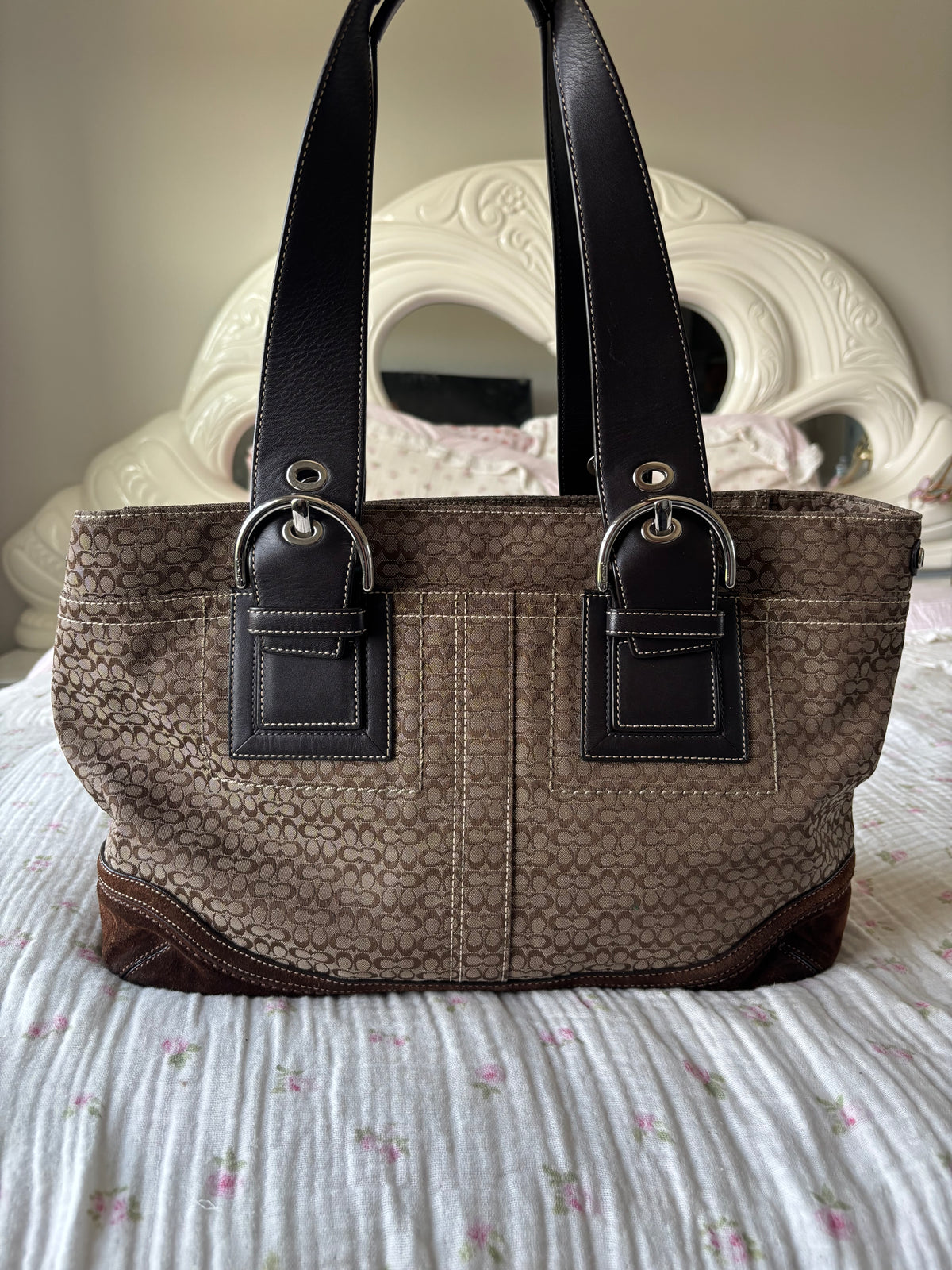 Brown mongram coach tote bag