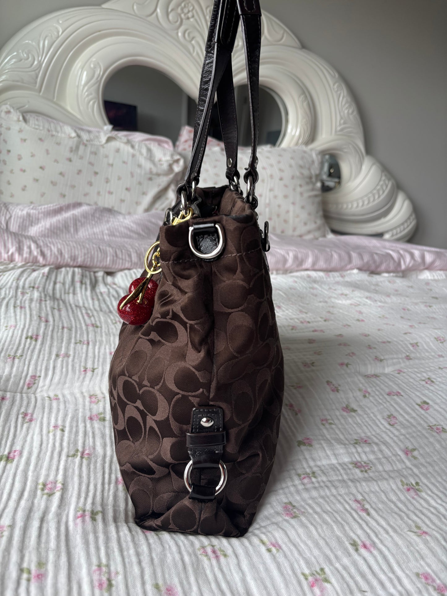 Chocolate brown coach tote bag