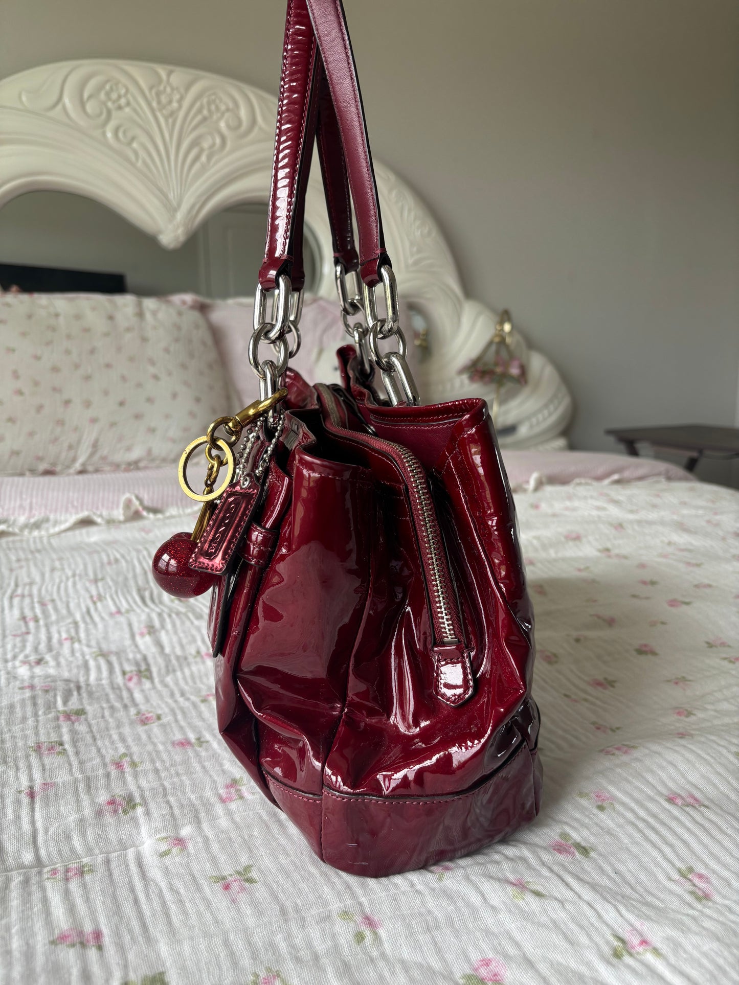 Rare cherry red coach patent leather satchel