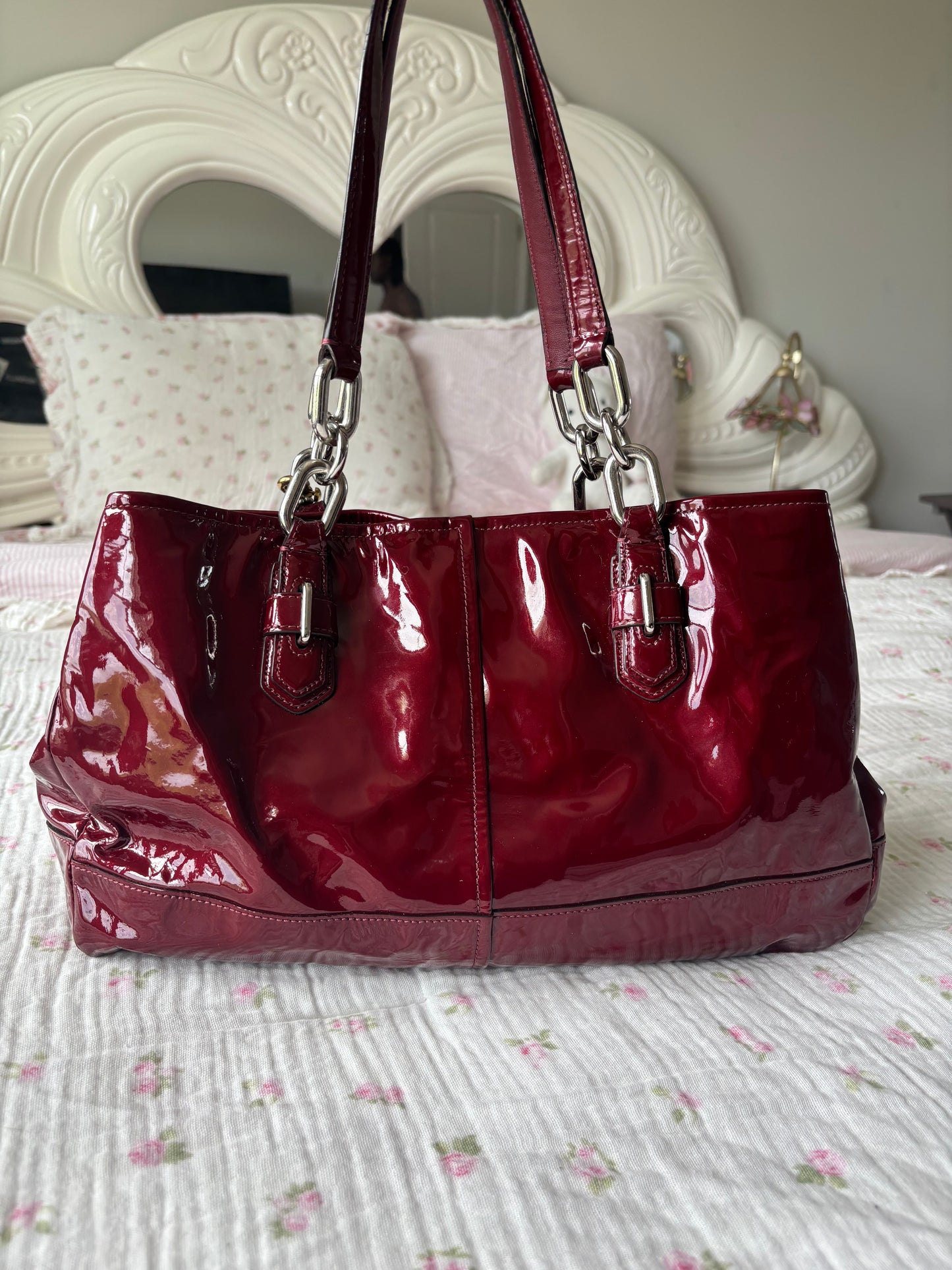 Rare cherry red coach patent leather satchel