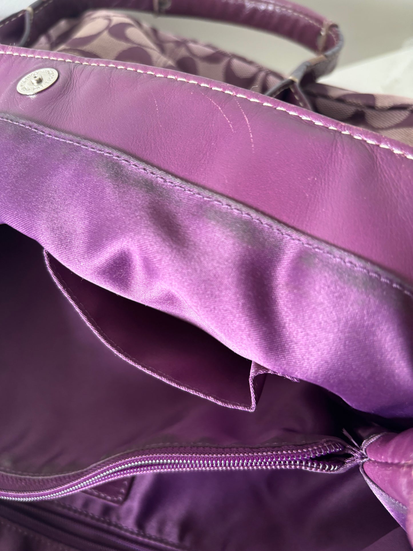 Purple coach tote bag