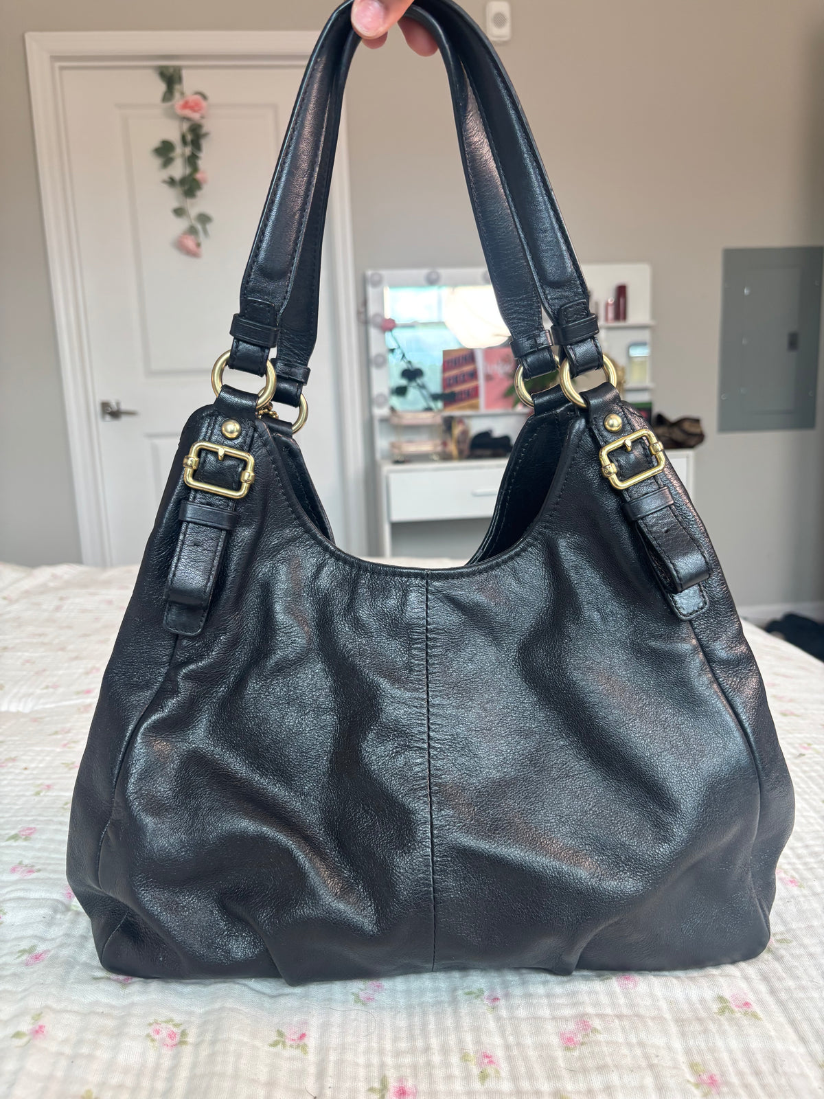 Black leather coach Maggie shoulder bag