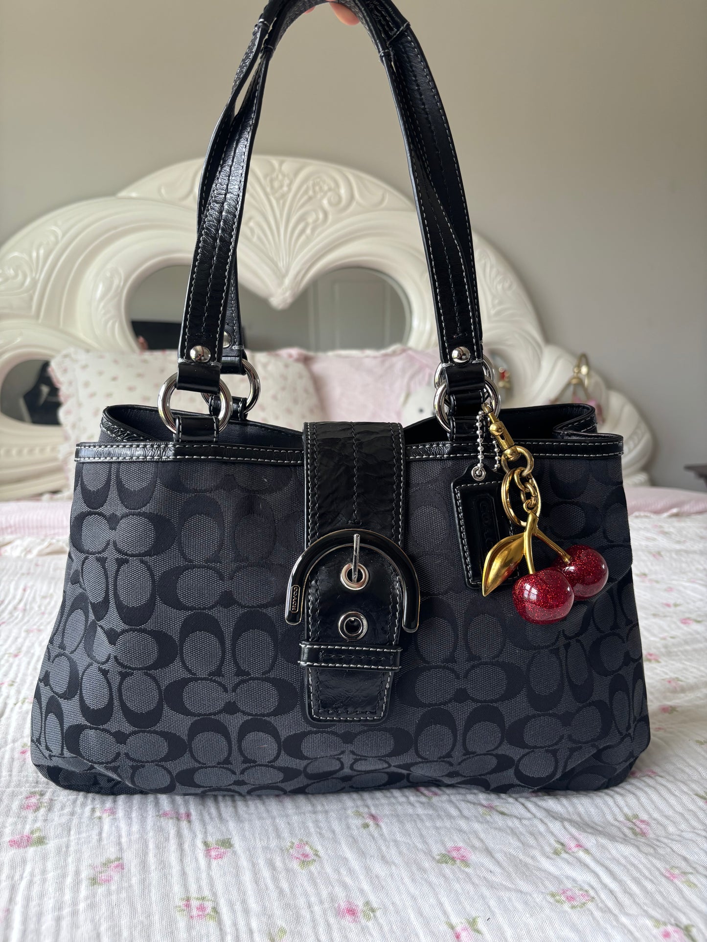 Black mongram vintage coach tote bag