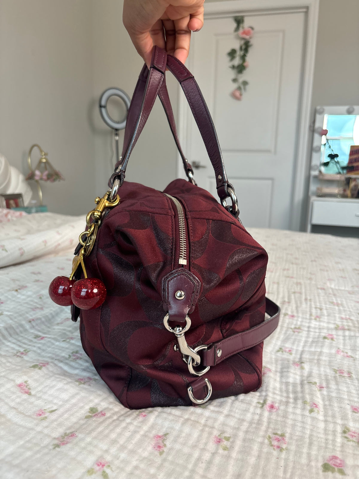 Burgandy mongram coach satchel