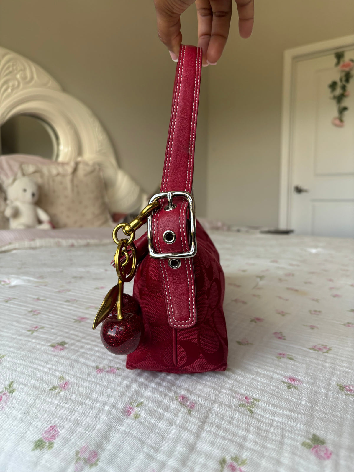 Rare red mongram rare baggutte coach bag