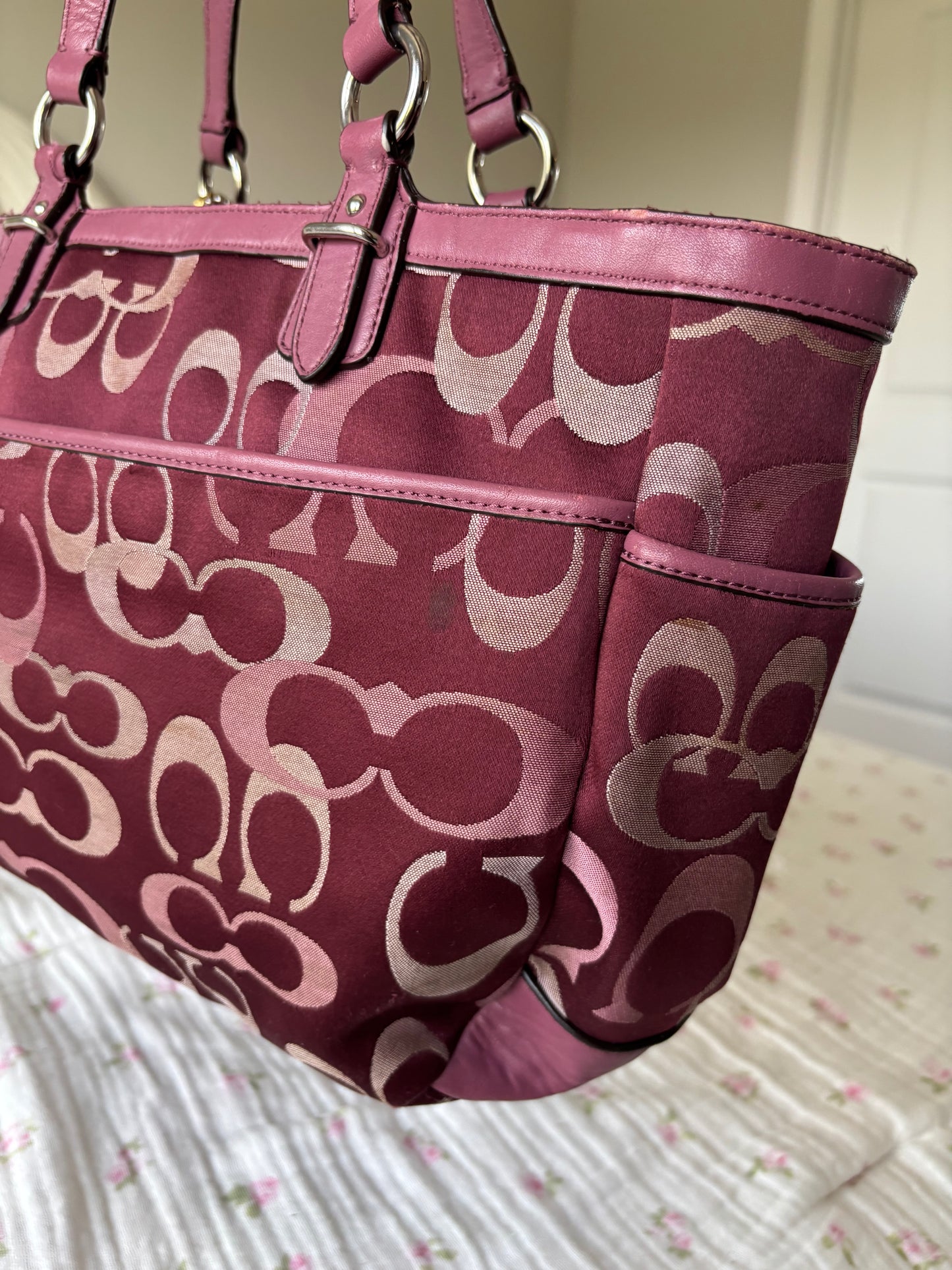 Burgandy mongram tote bag