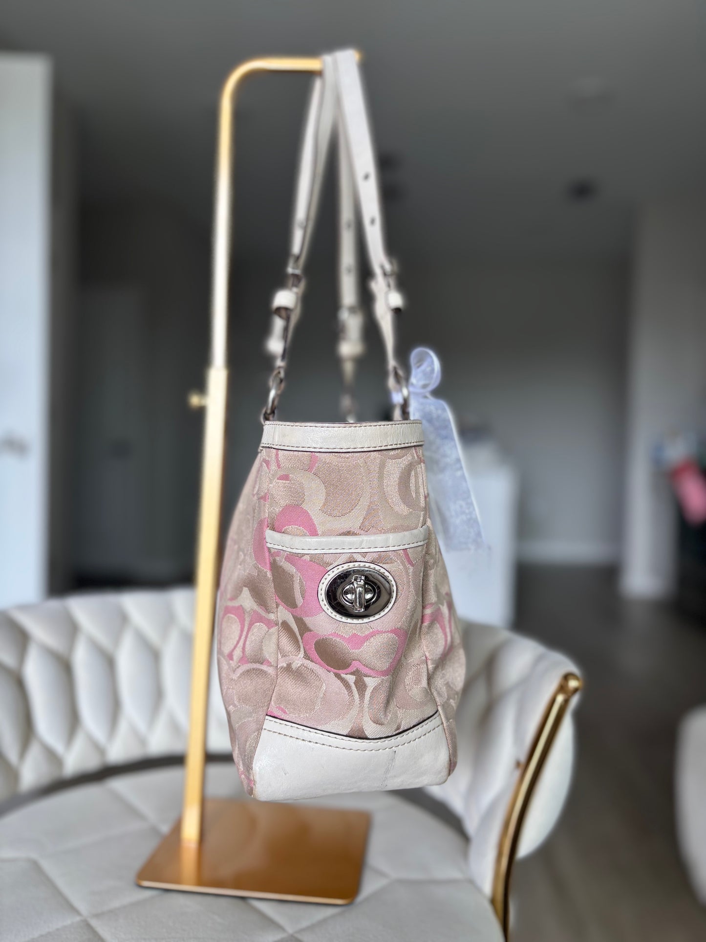 Pink optic coach tote bag