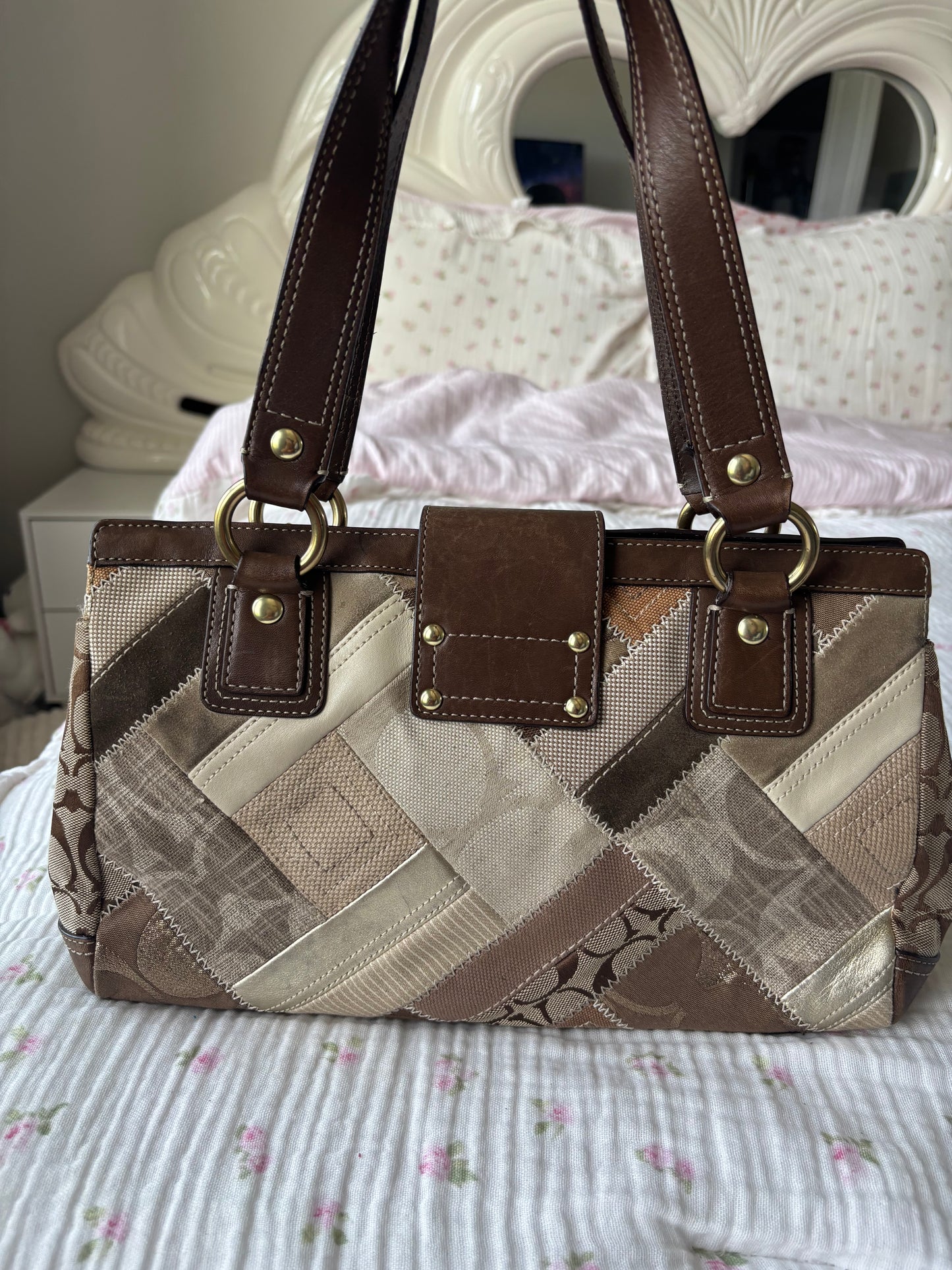 Rare patchwork coach satchel bag