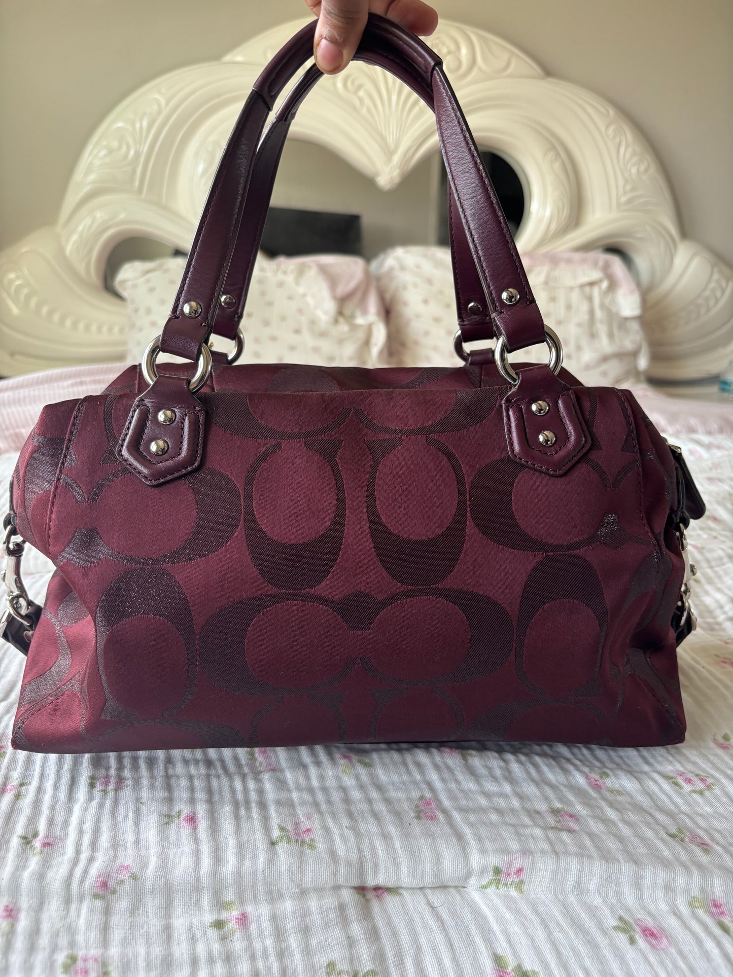 Burgandy rare coach mongram hand bag
