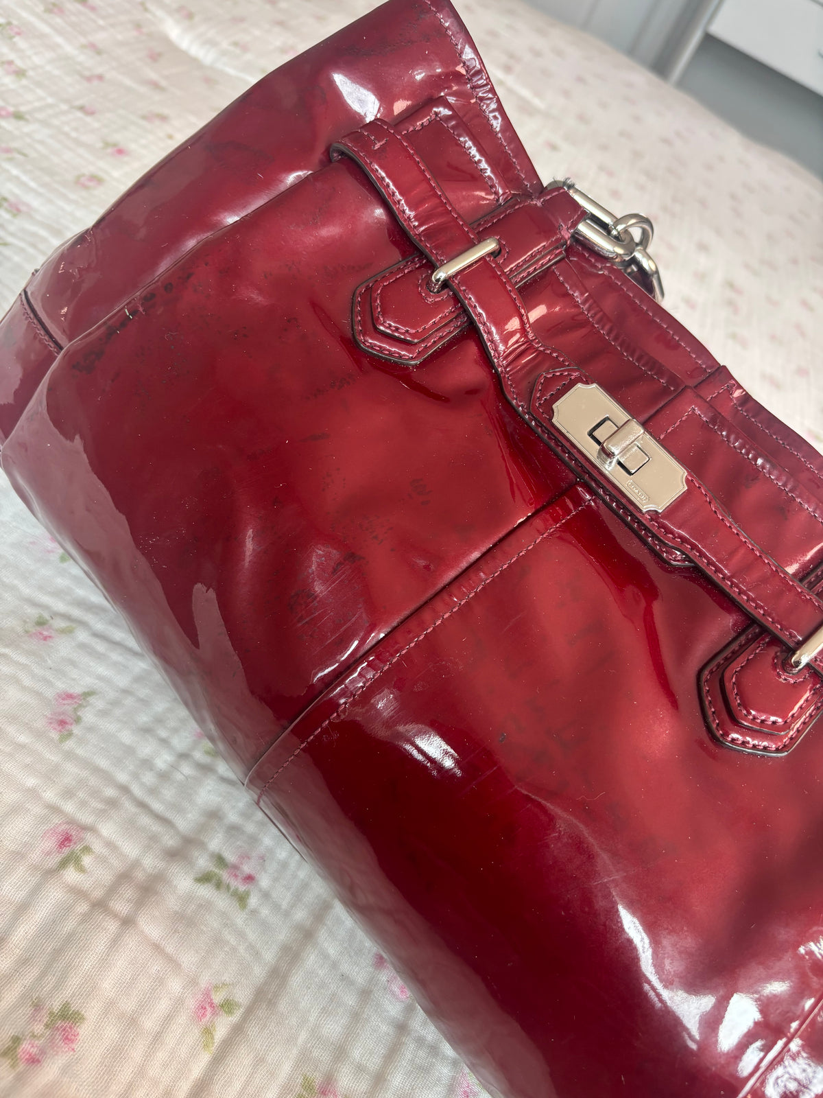 Cherry red patent leather coach satchel