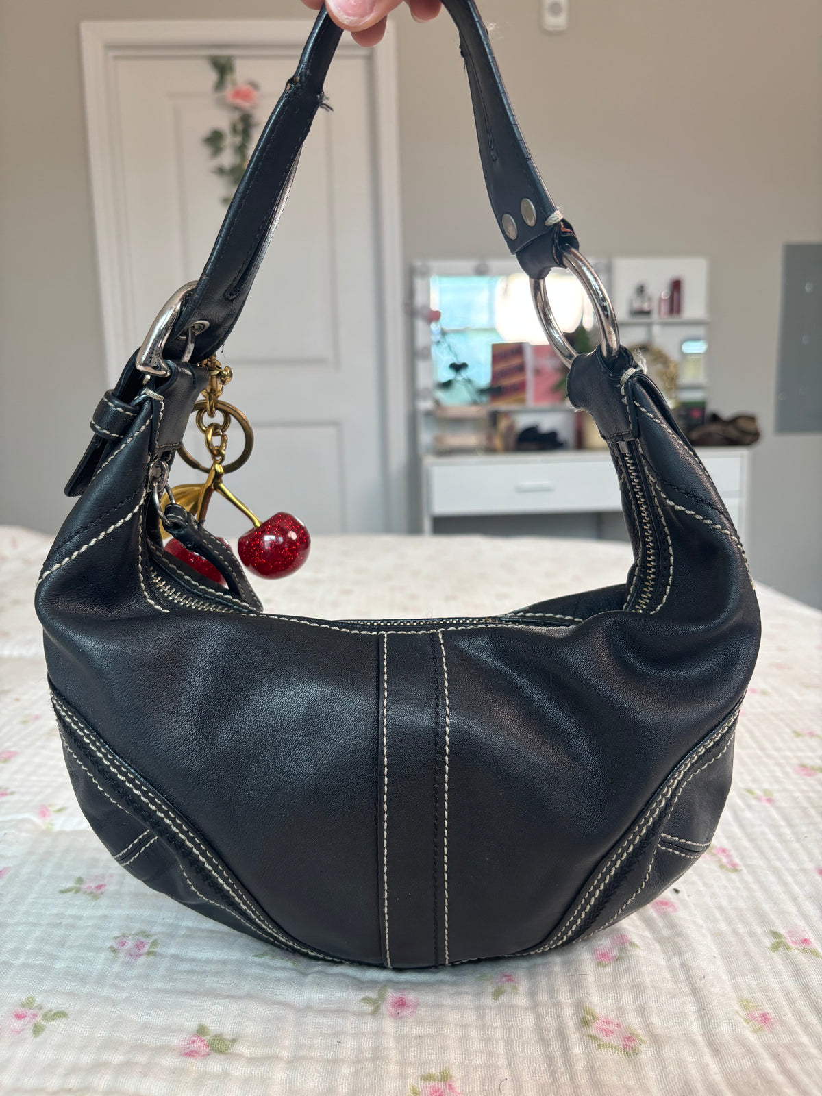 Black leather hobo coach bag