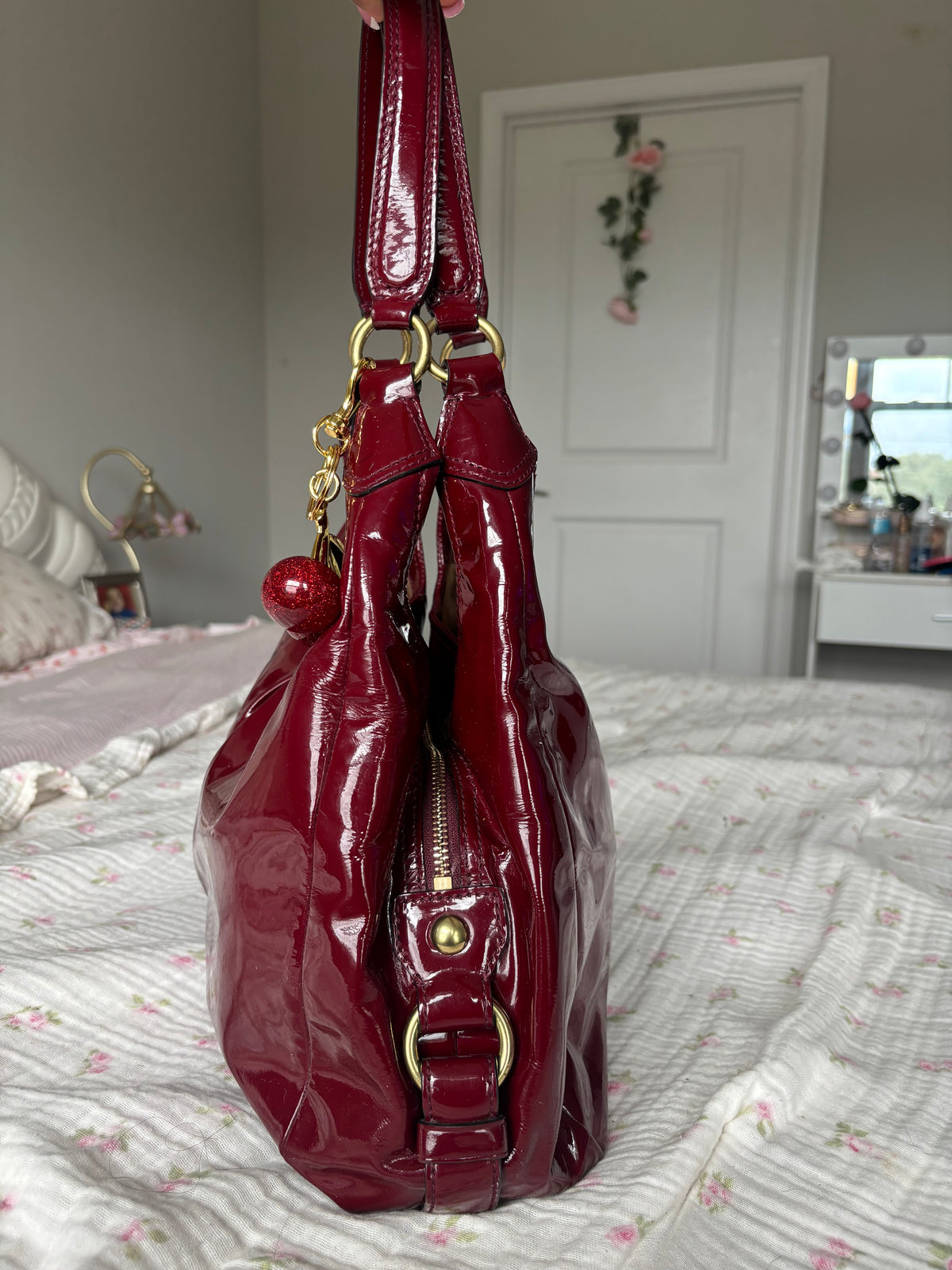 Cherry red patent leather Maggie