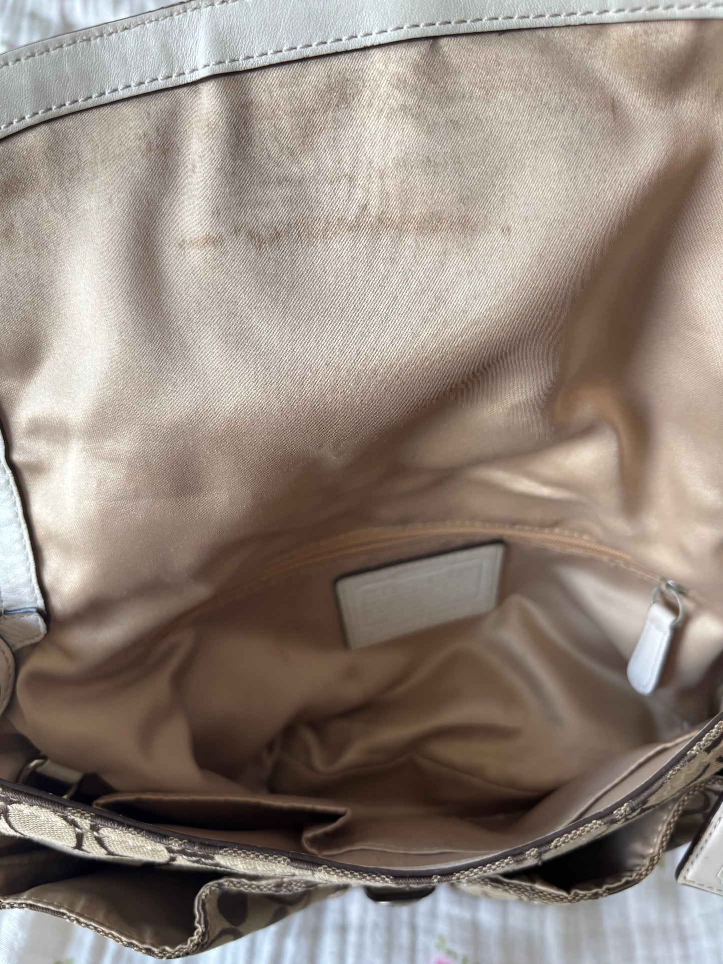White mongram coach soho shoulder bag