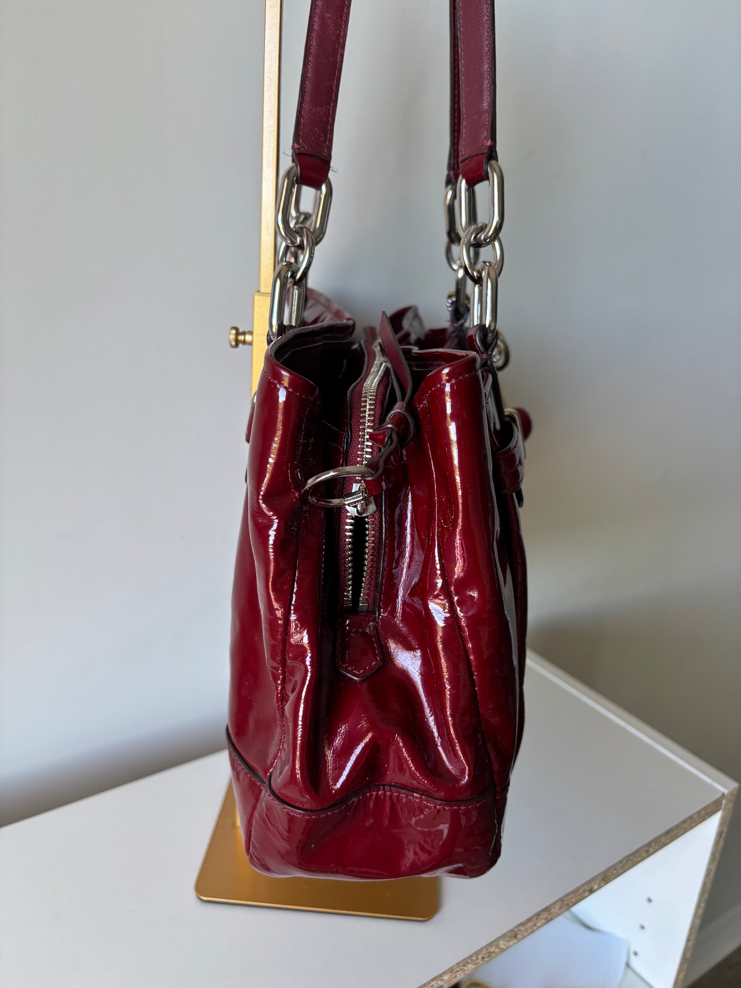 Red patent leather coach rare satchel bag