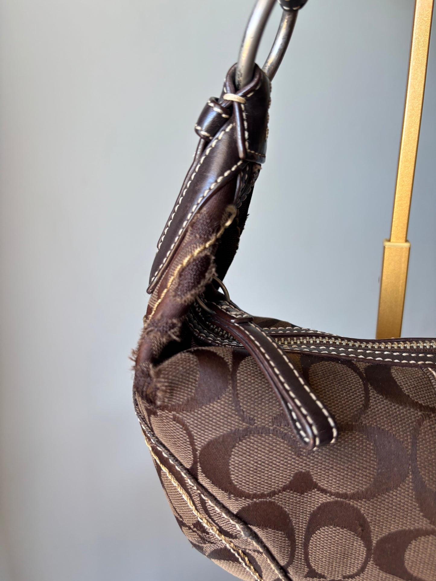 Brown mini coach hobo shoulder bag