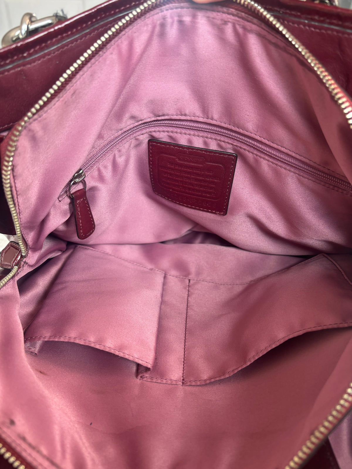 Cherry red patent leather coach satchel