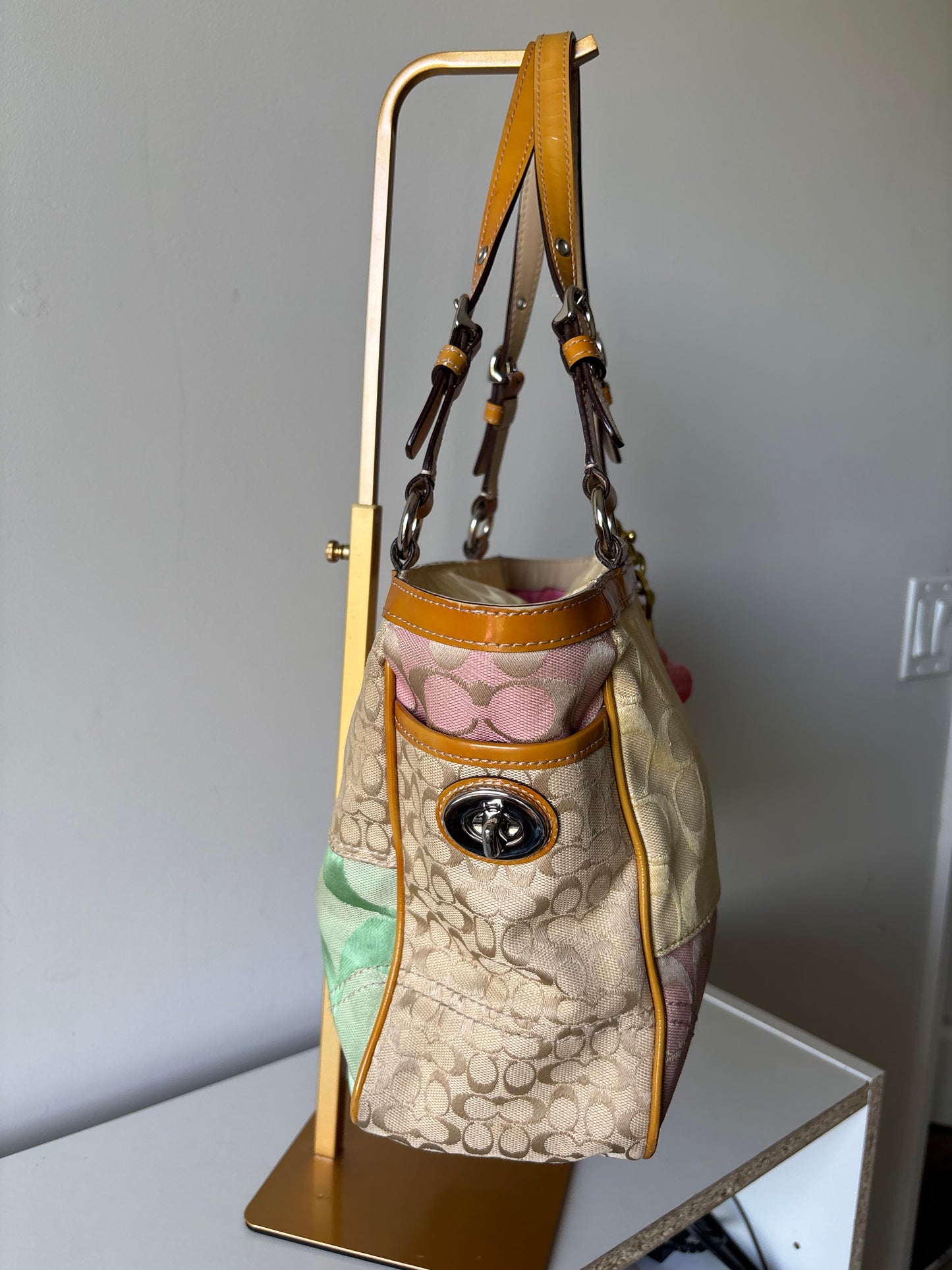 Yellow patchwork coach rare tote bag