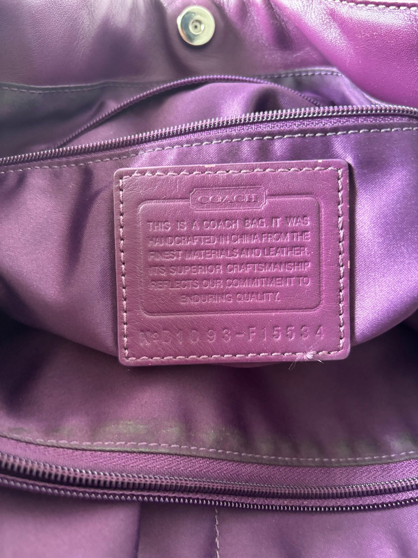 Purple coach tote bag