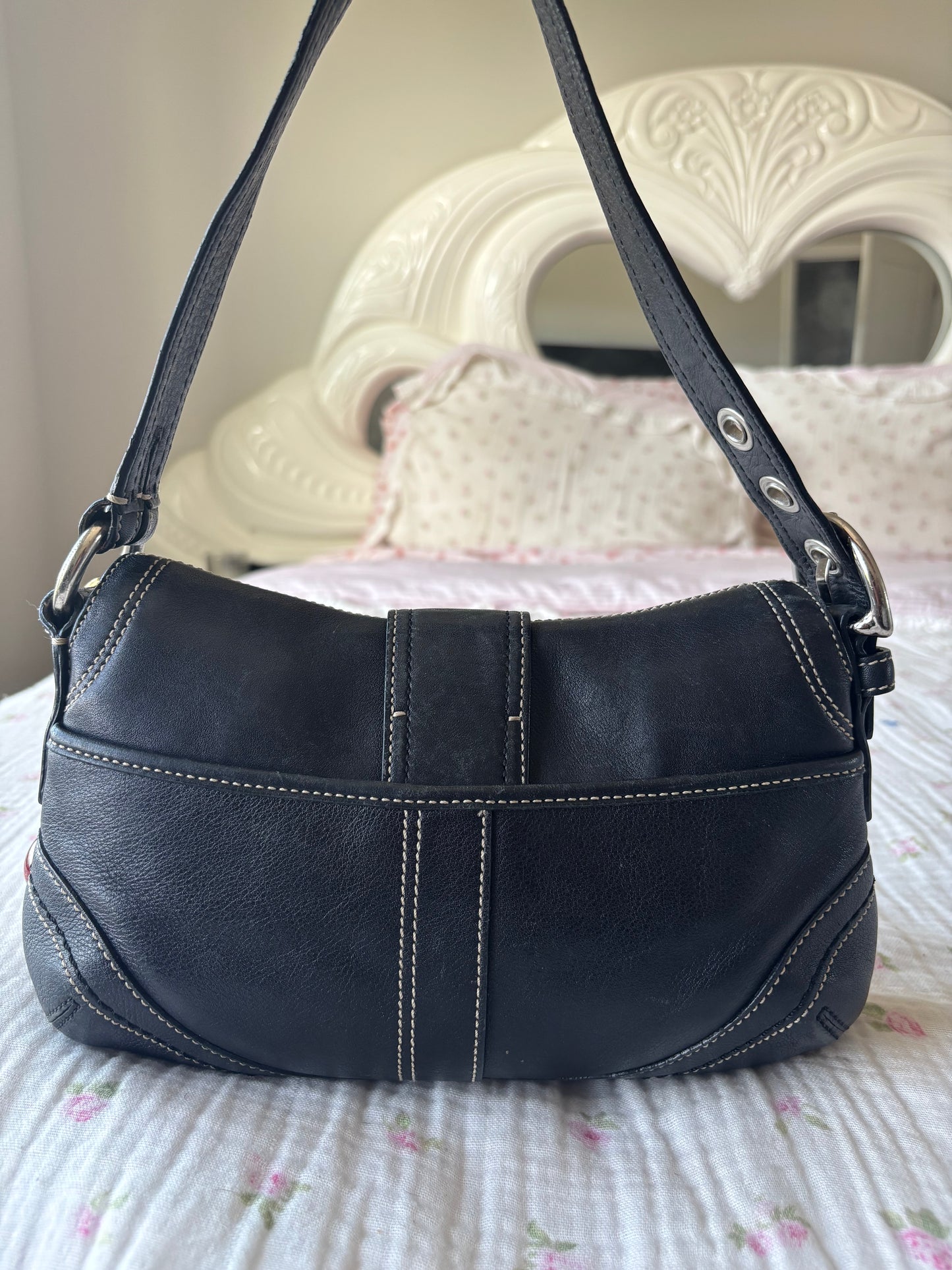 Black Leather coach soho mini bag