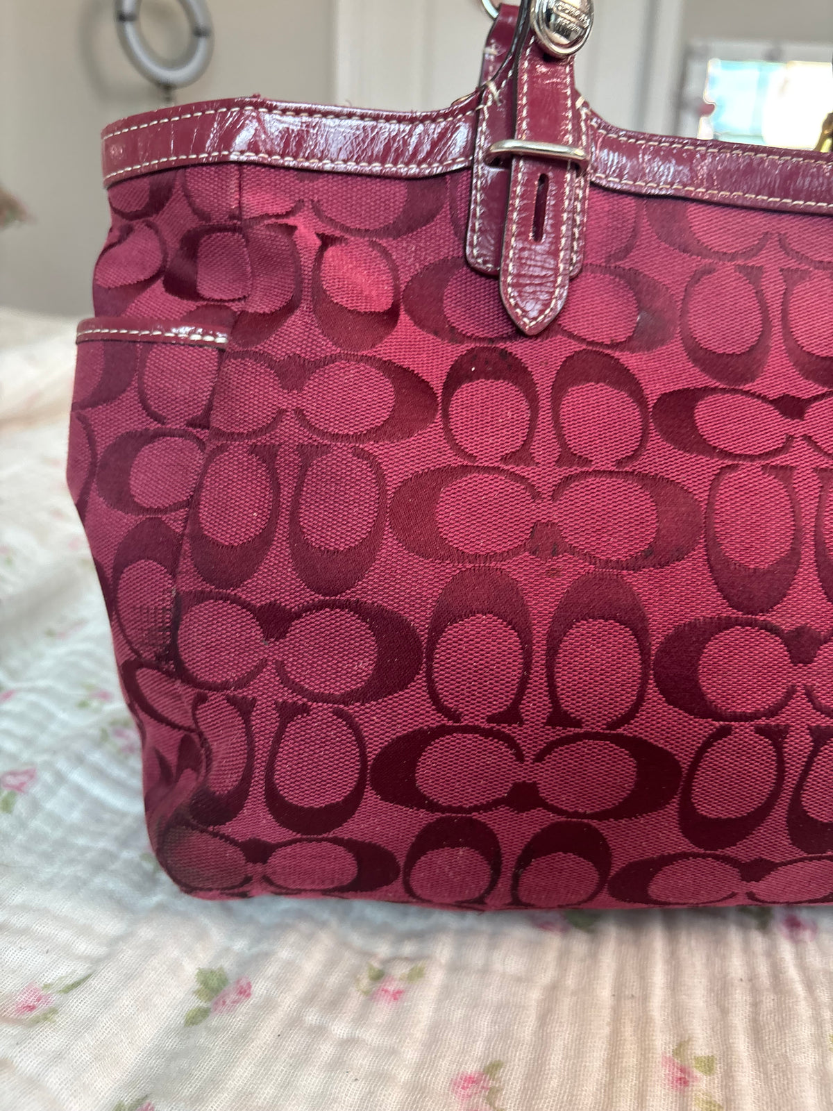 Burgandy vintage coach tote bag