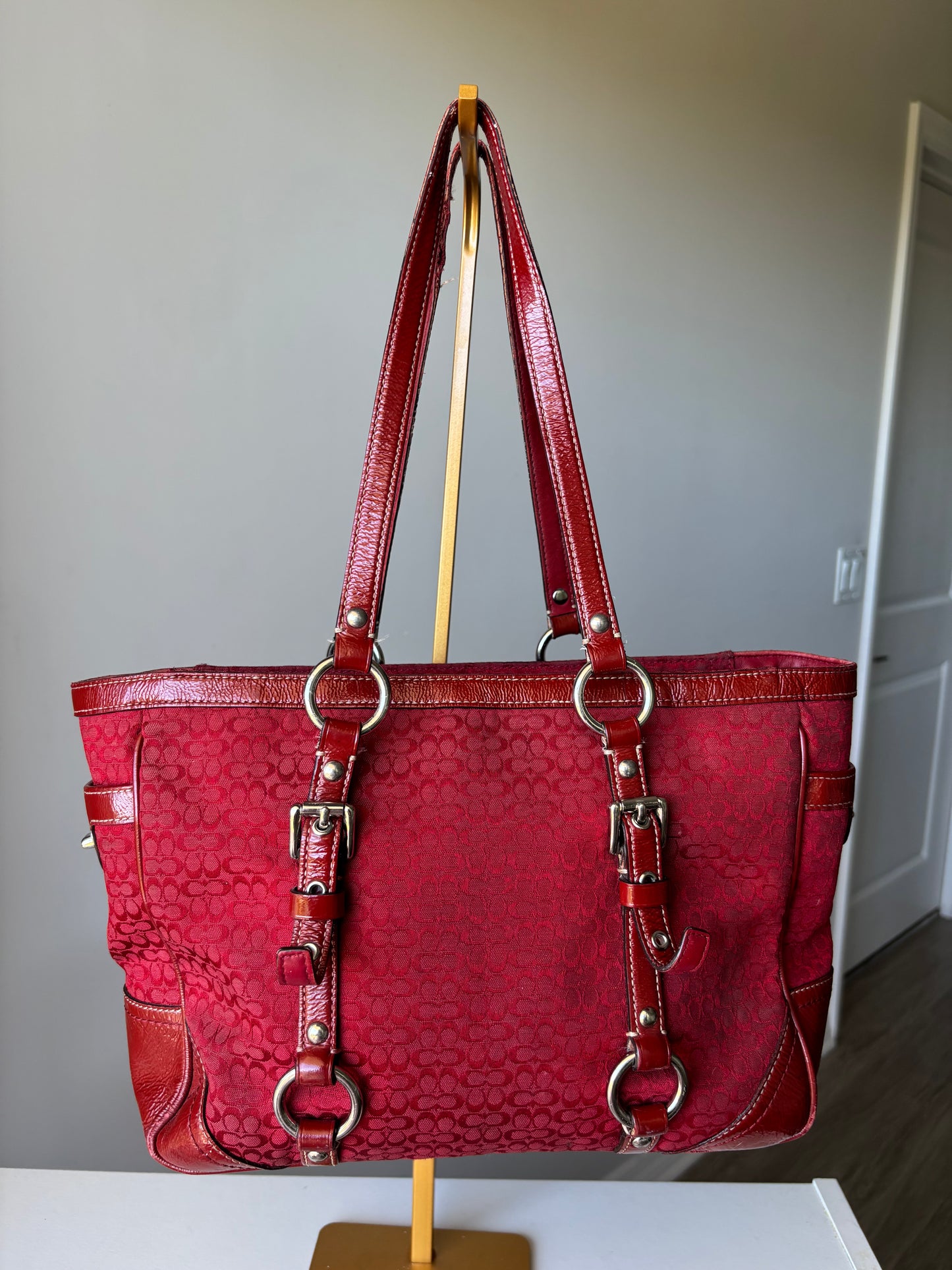 Red vintage coach tote