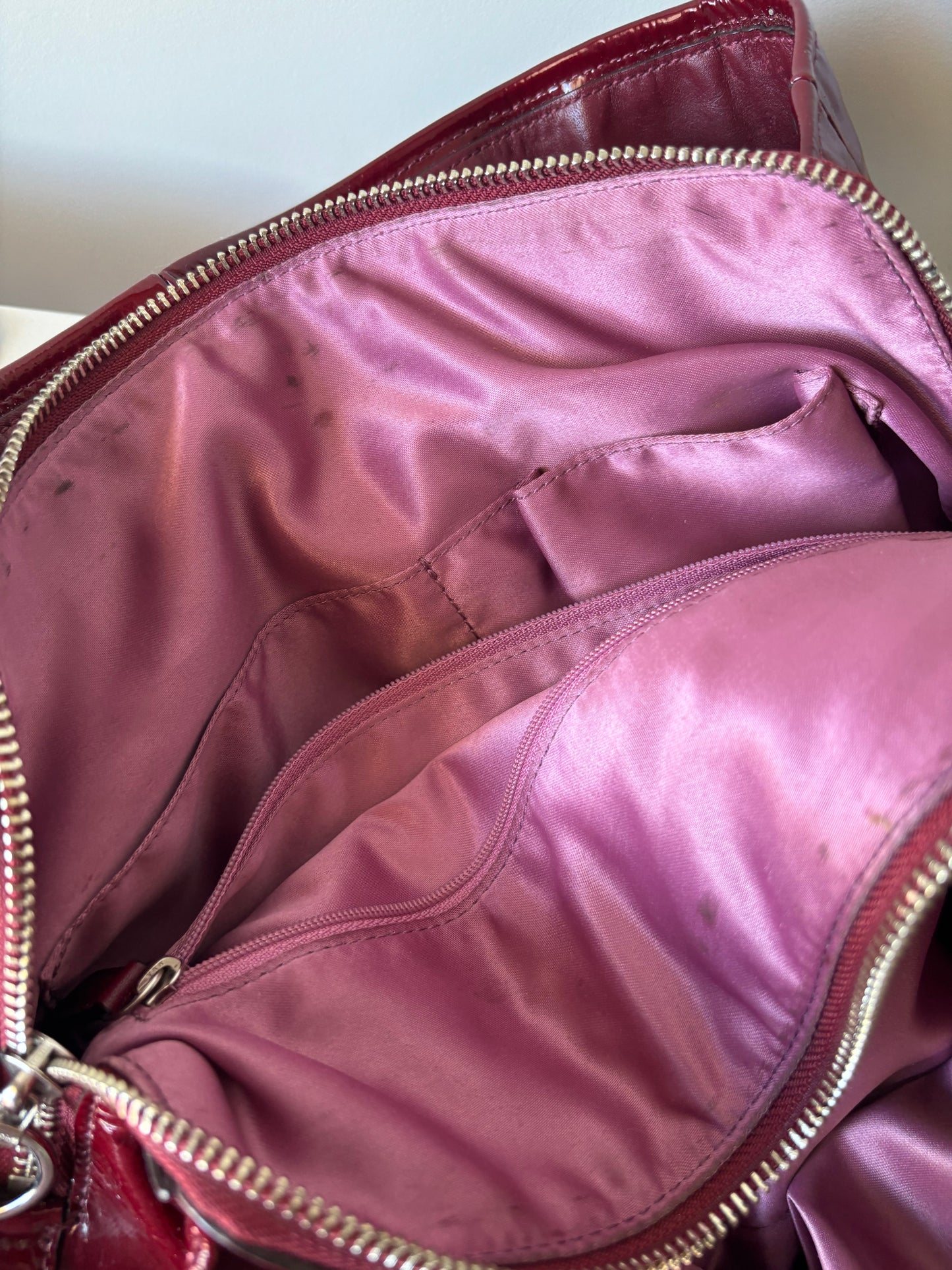 Red patent leather coach rare satchel bag