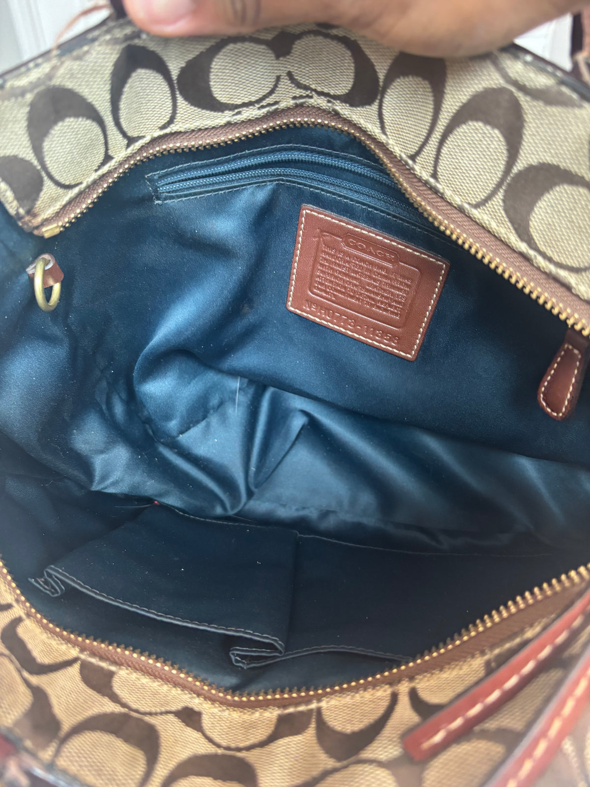Brown patchwork coach tote bag