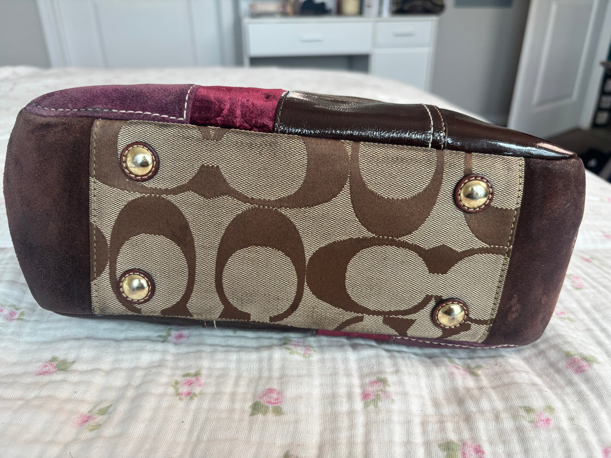 Brown patchwork coach tote bag