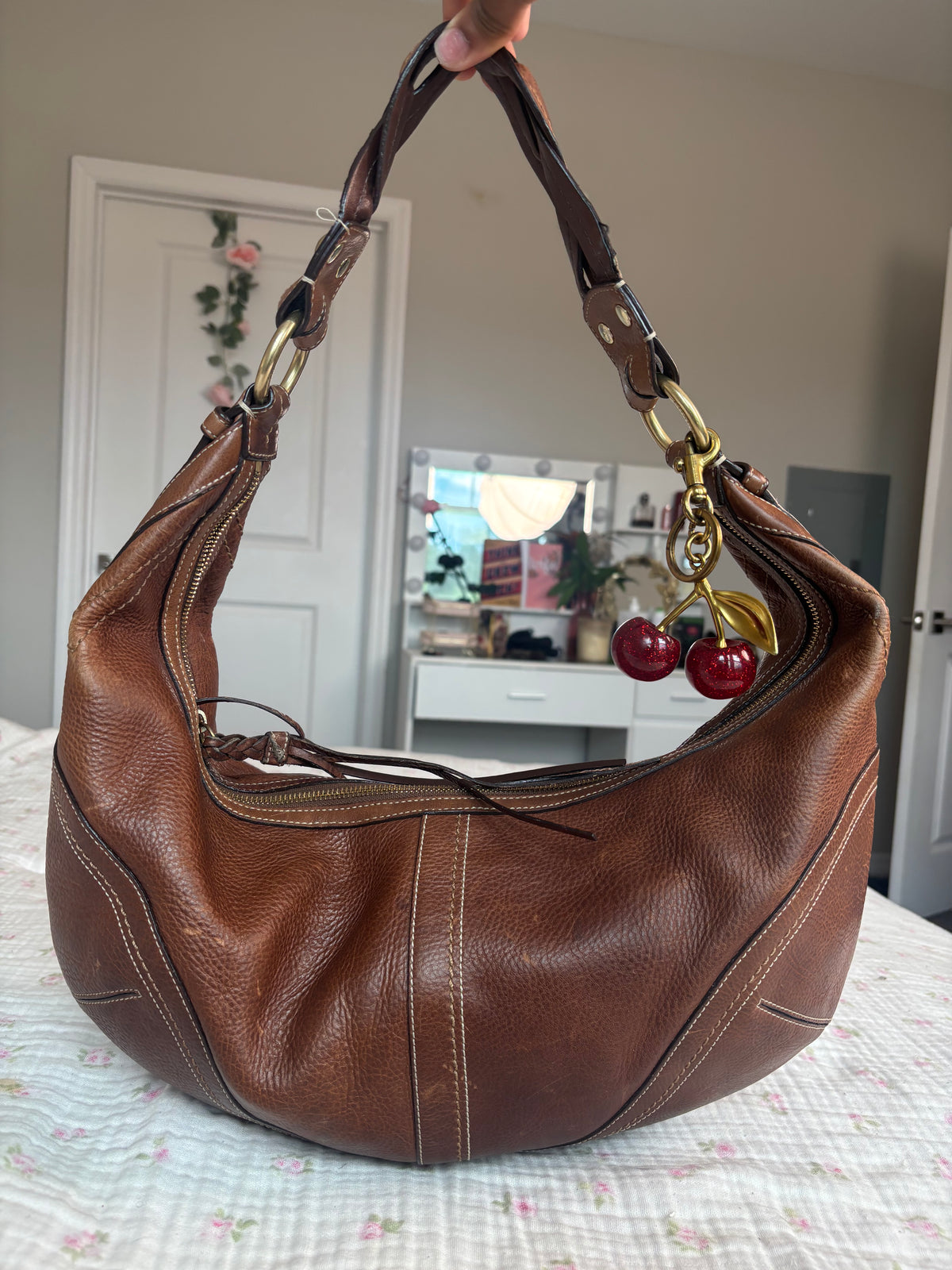Brown leather coach hobo